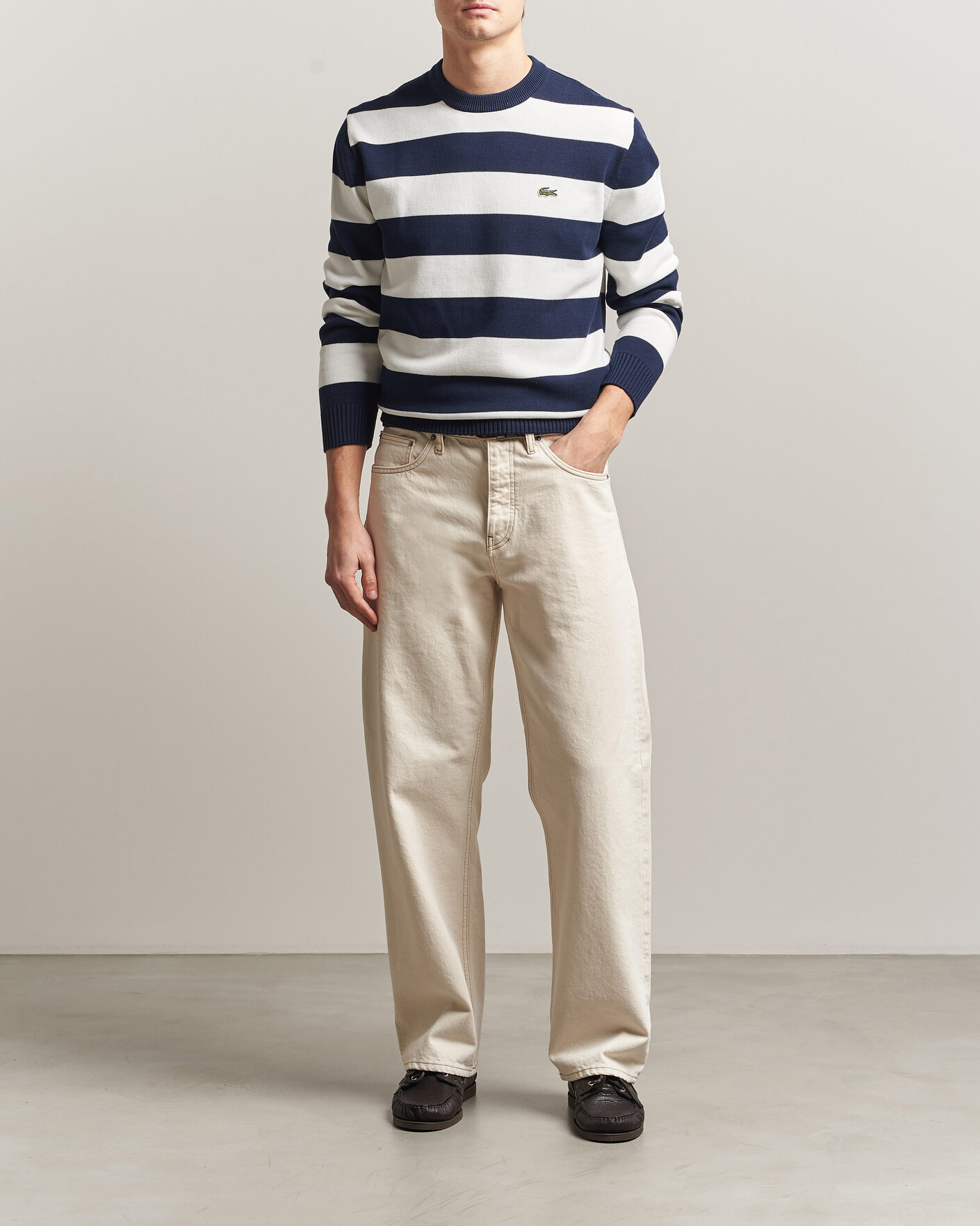 Uomini | Maglieria | Lacoste | Cotton Knitted Striped Sweater Navy Blue/Flour