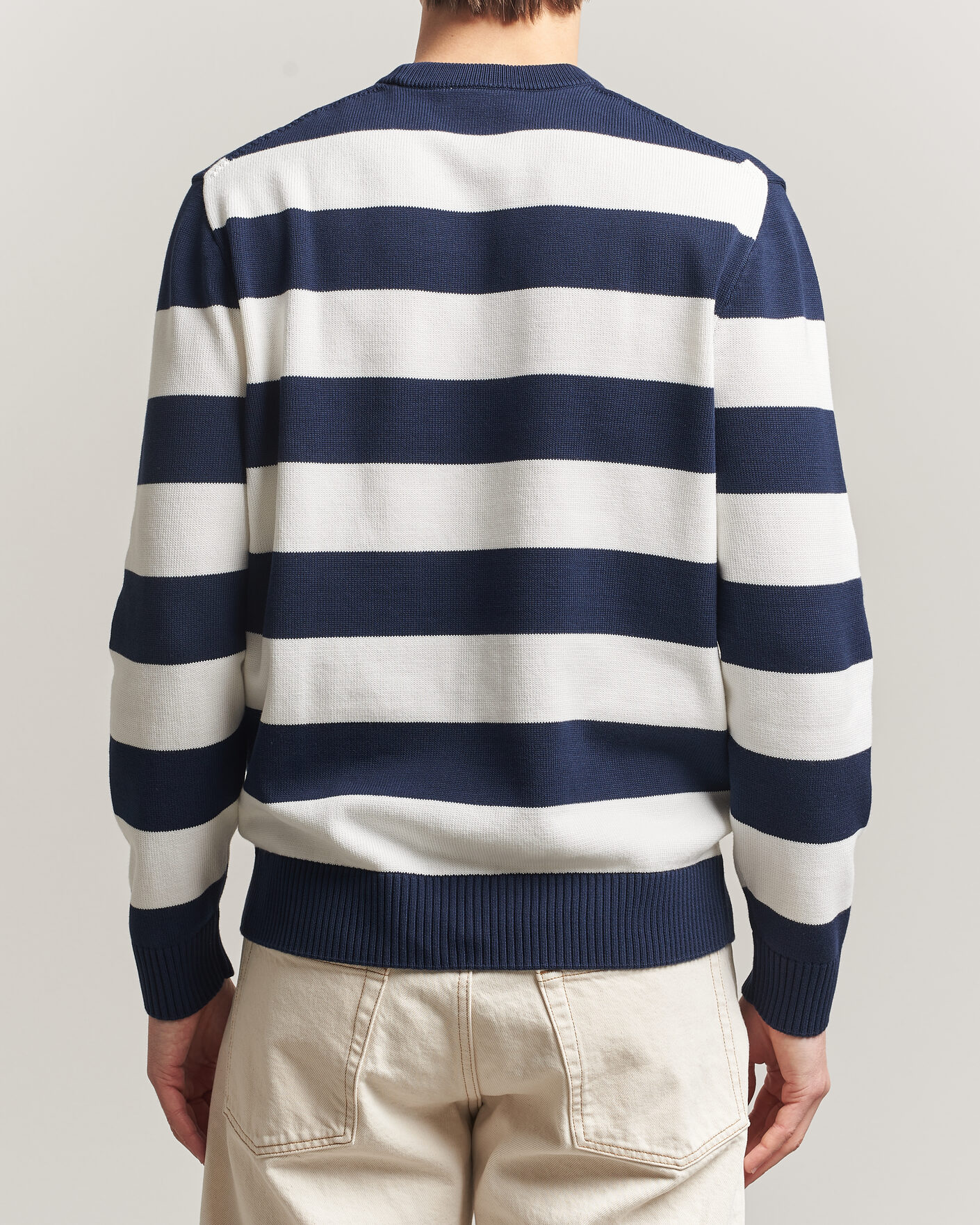 Uomini | Maglieria | Lacoste | Cotton Knitted Striped Sweater Navy Blue/Flour
