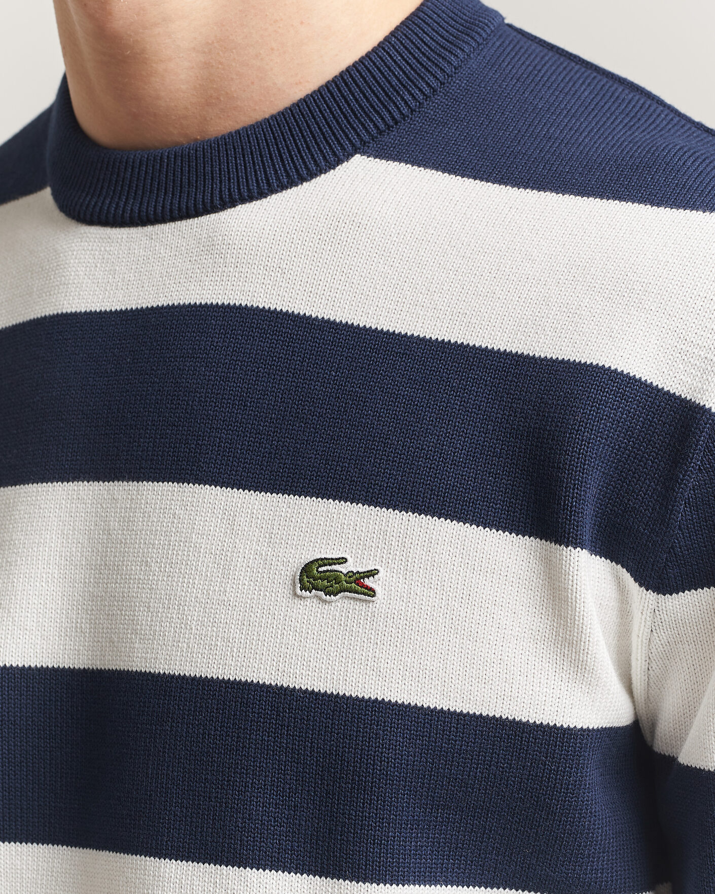 Uomini | Maglieria | Lacoste | Cotton Knitted Striped Sweater Navy Blue/Flour