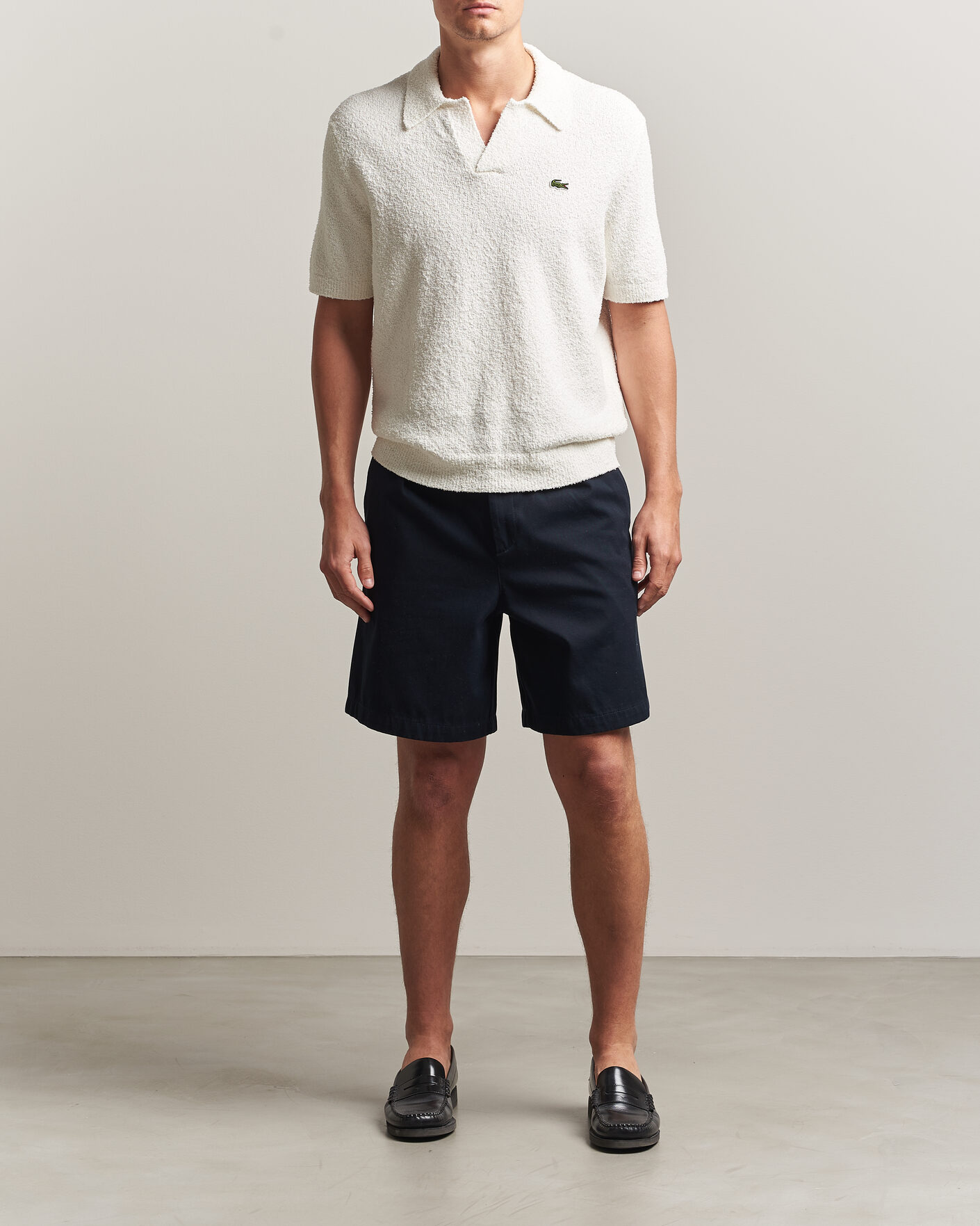 Uomini | Polo | Lacoste | Cotton Bouclé Open Collar Polo Flour