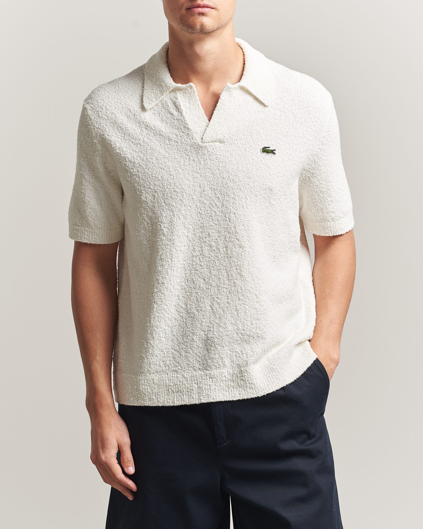 Uomini | Polo | Lacoste | Cotton Bouclé Open Collar Polo Flour