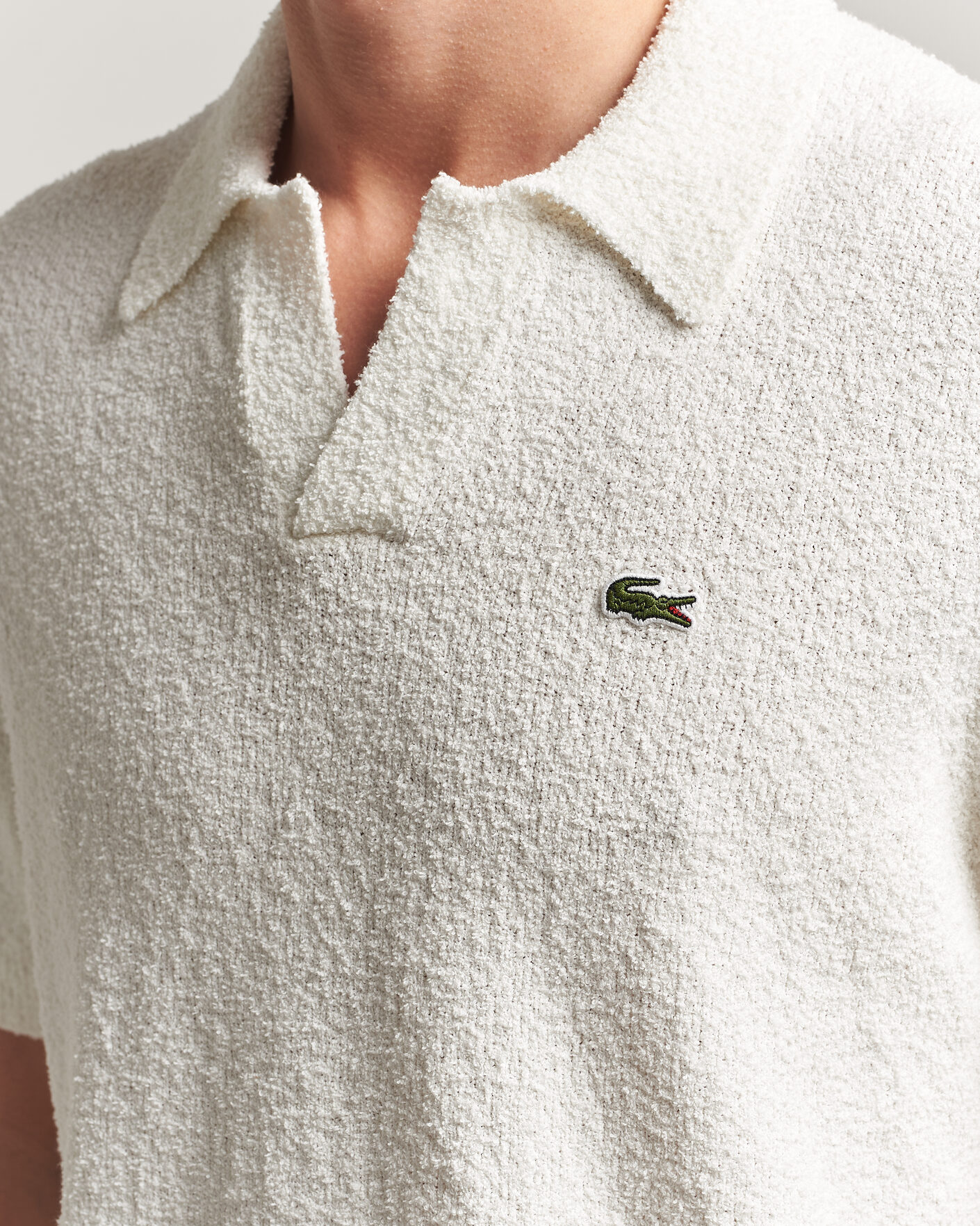 Uomini | Polo | Lacoste | Cotton Bouclé Open Collar Polo Flour