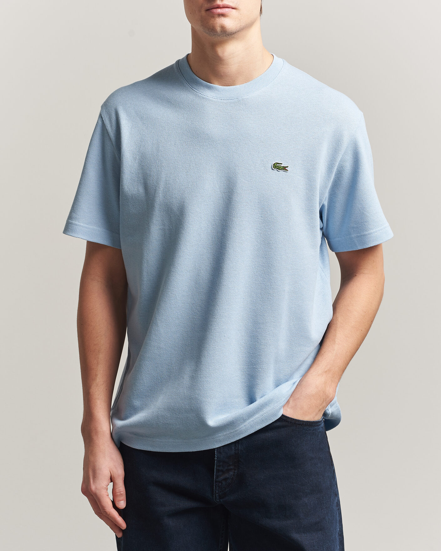 Uomini | T-shirt | Lacoste | Cotton/Linen Pique T-Shirt Light Blue