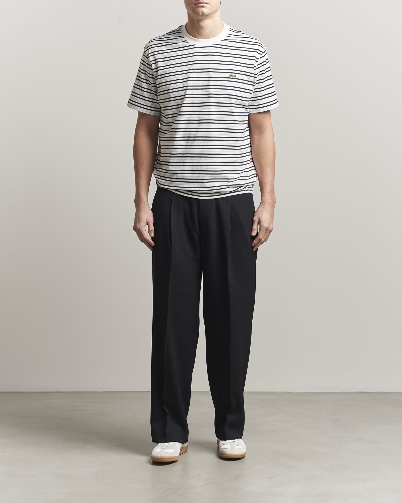 Uomini | T-shirt | Lacoste | Cotton Striped T-Shirt Blackbird/Flour