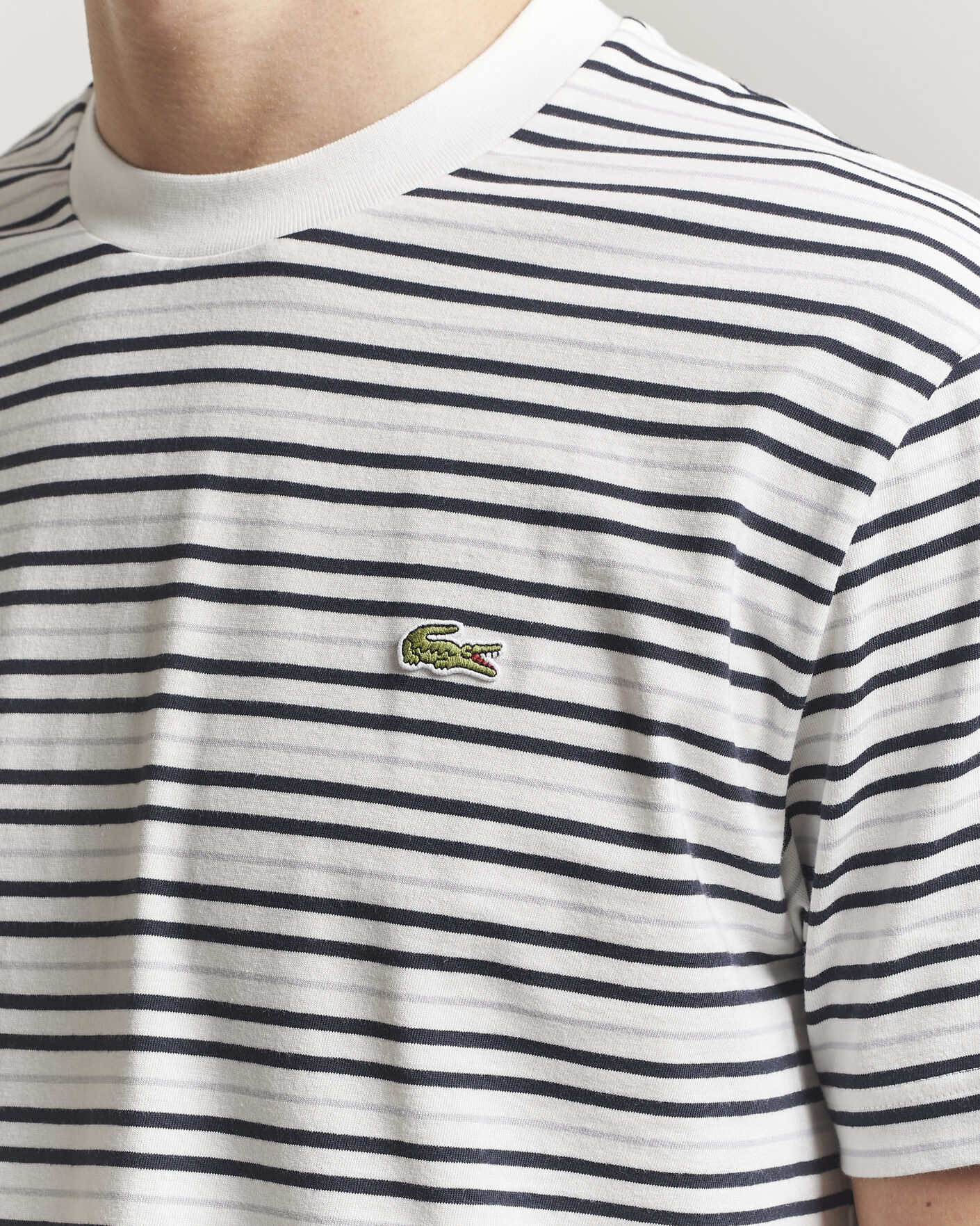 Uomini | T-shirt | Lacoste | Cotton Striped T-Shirt Blackbird/Flour