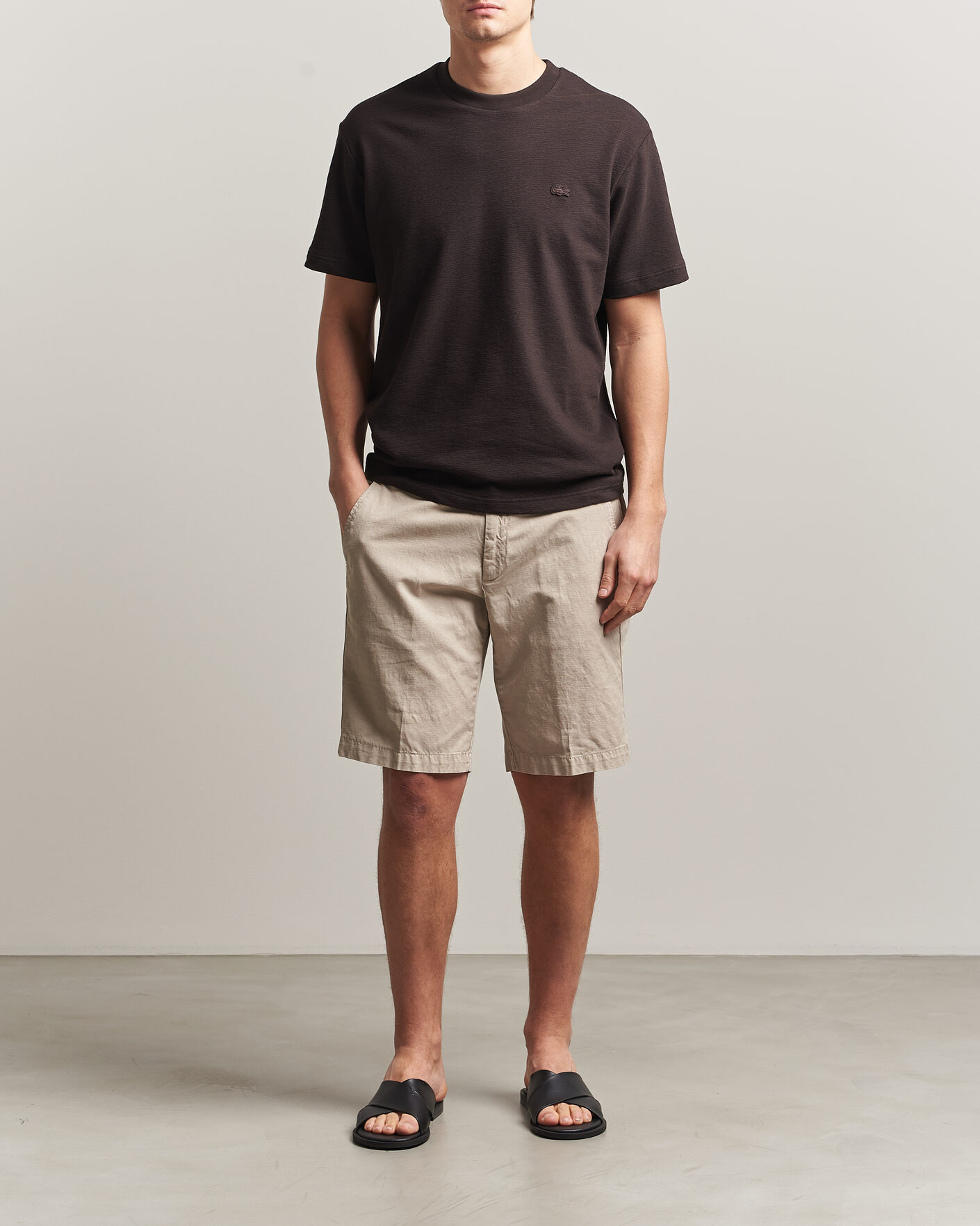 Uomini | T-shirt | Lacoste | Textured Cotton T-Shirt Buffalo Brown