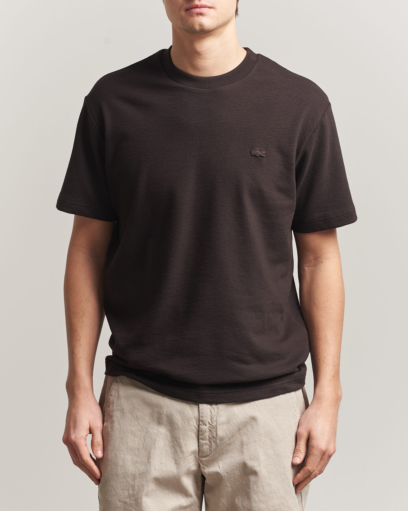 Uomini | T-shirt | Lacoste | Textured Cotton T-Shirt Buffalo Brown