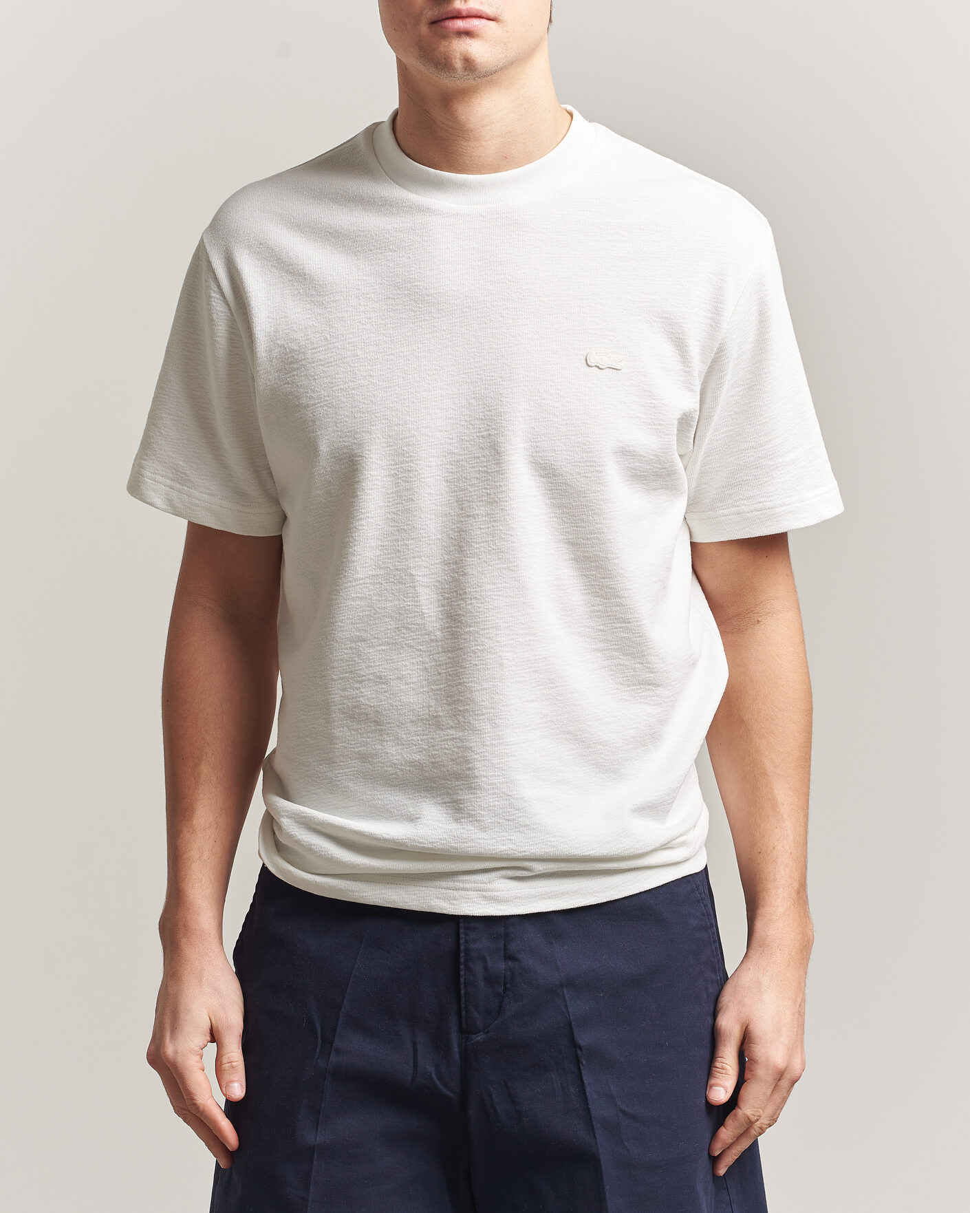 Uomini | T-shirt | Lacoste | Textured Cotton T-Shirt Flour