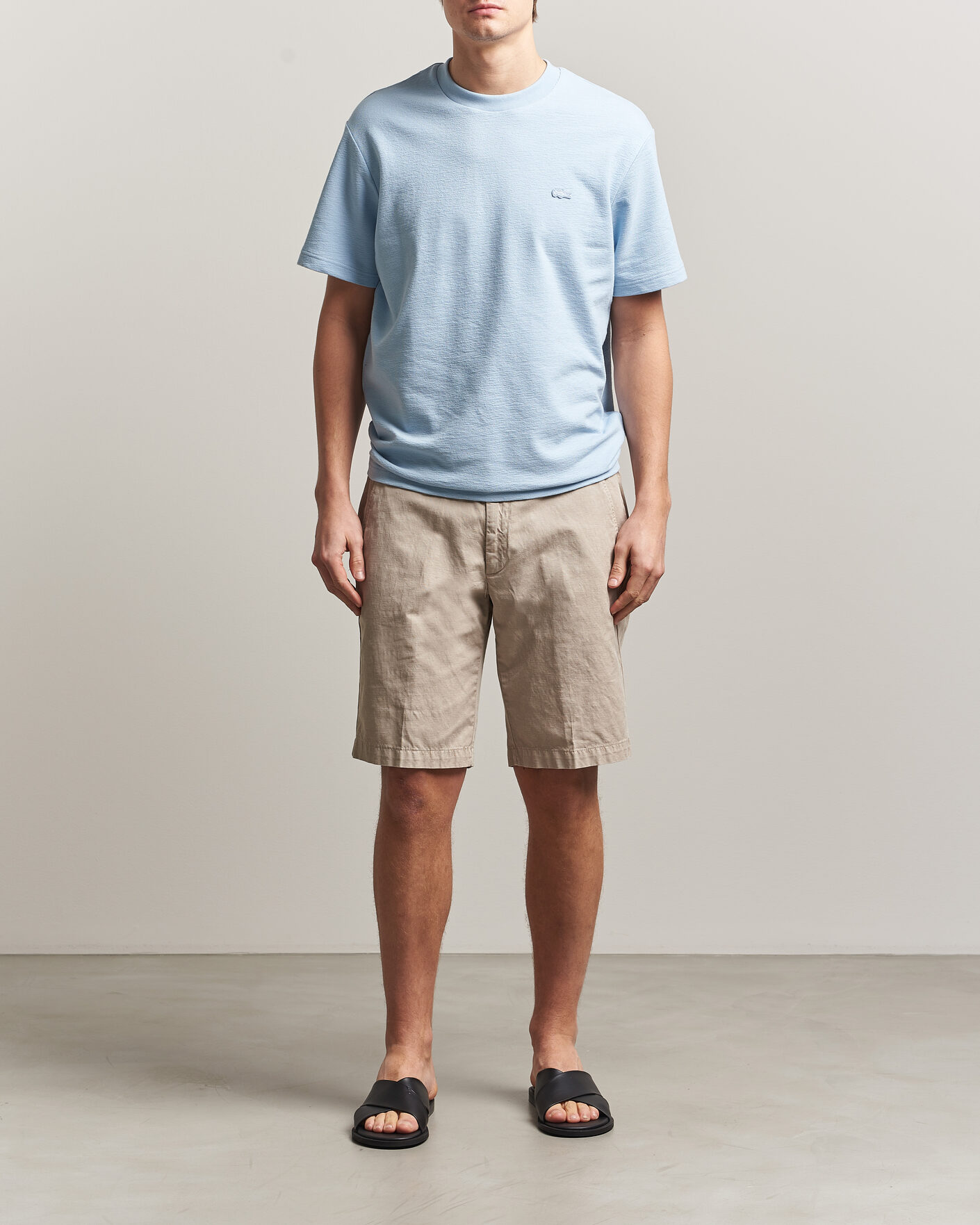Uomini | T-shirt | Lacoste | Textured Cotton T-Shirt Light Blue