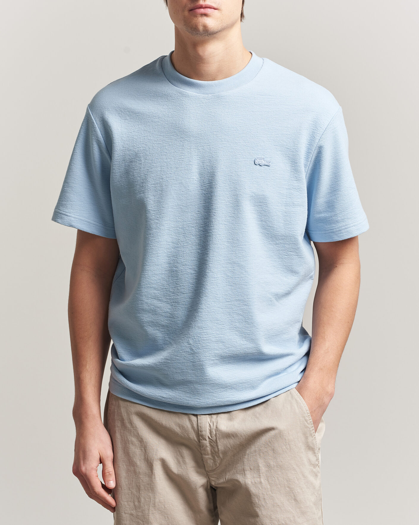 Uomini | T-shirt | Lacoste | Textured Cotton T-Shirt Light Blue