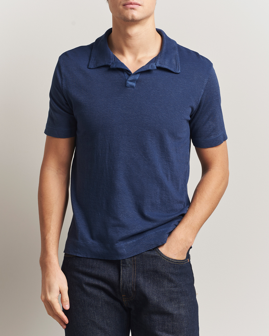 Uomini | Polo | Massimo Alba | Aruba Cotton/Linen Polo Midnight Blue