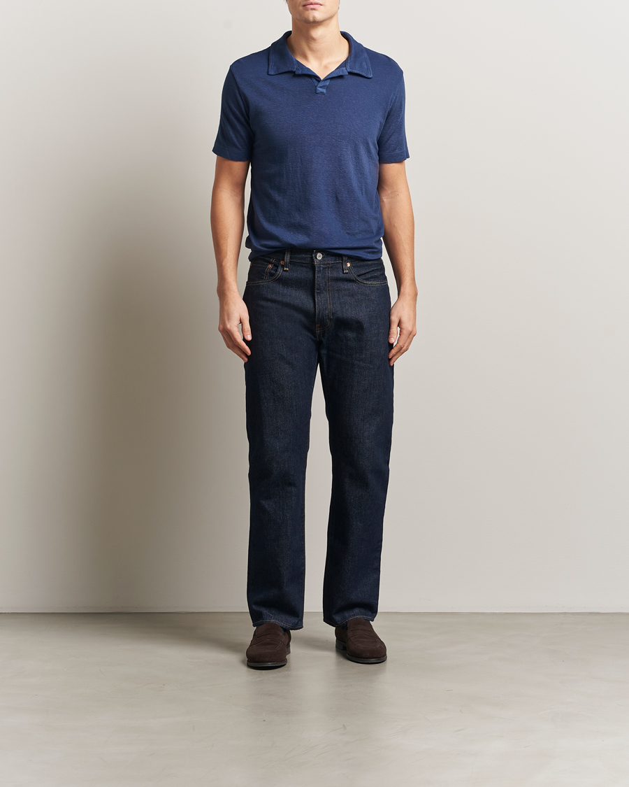 Uomini | Polo | Massimo Alba | Aruba Cotton/Linen Polo Midnight Blue