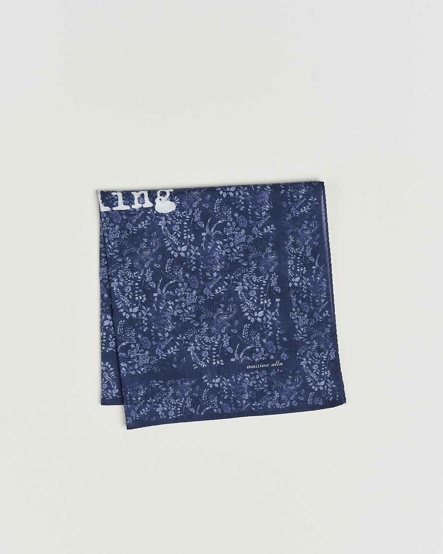 Uomini | Fazzoletti da taschino | Massimo Alba | Printed Cotton Voile Hankerchief Midnight Blue