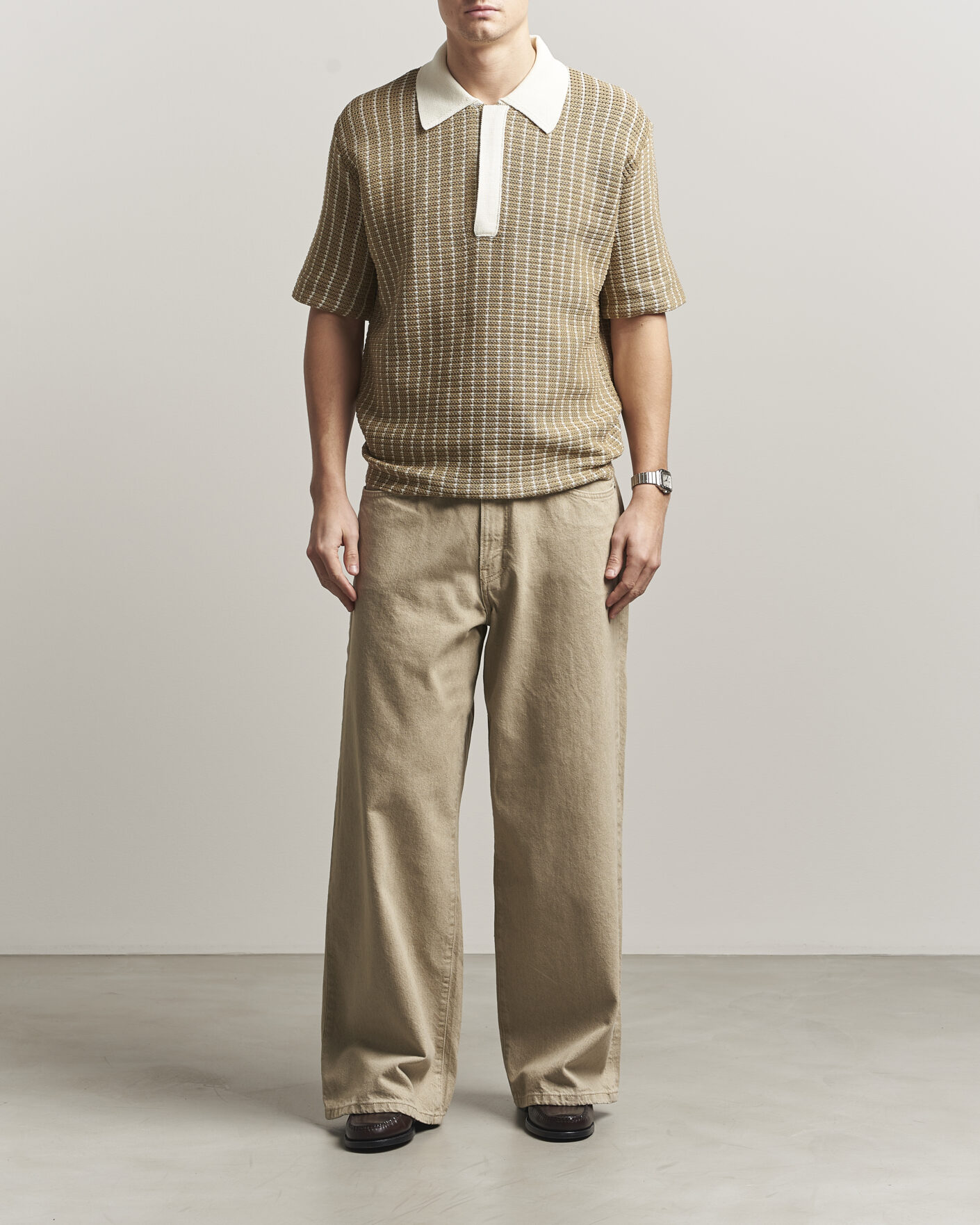 Uomini | Polo | Jil Sander | Net Stitch Knitted Polo Tobacco