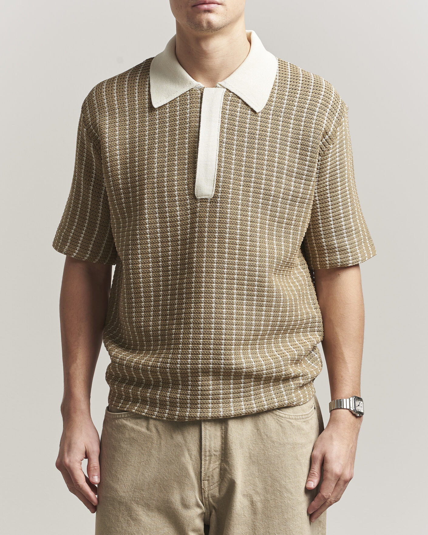 Uomini | Polo | Jil Sander | Net Stitch Knitted Polo Tobacco