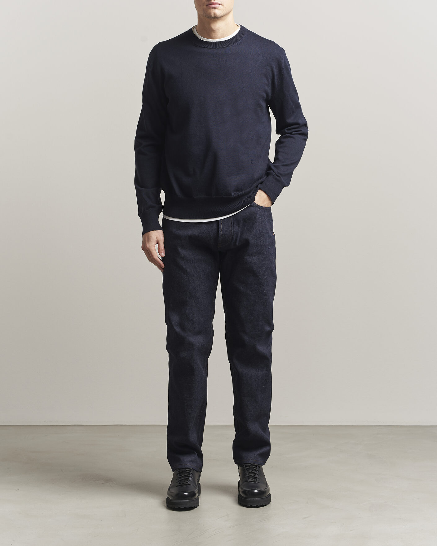 Uomini | Maglieria | Jil Sander | Fine Cotton Contrast Pullover Navy