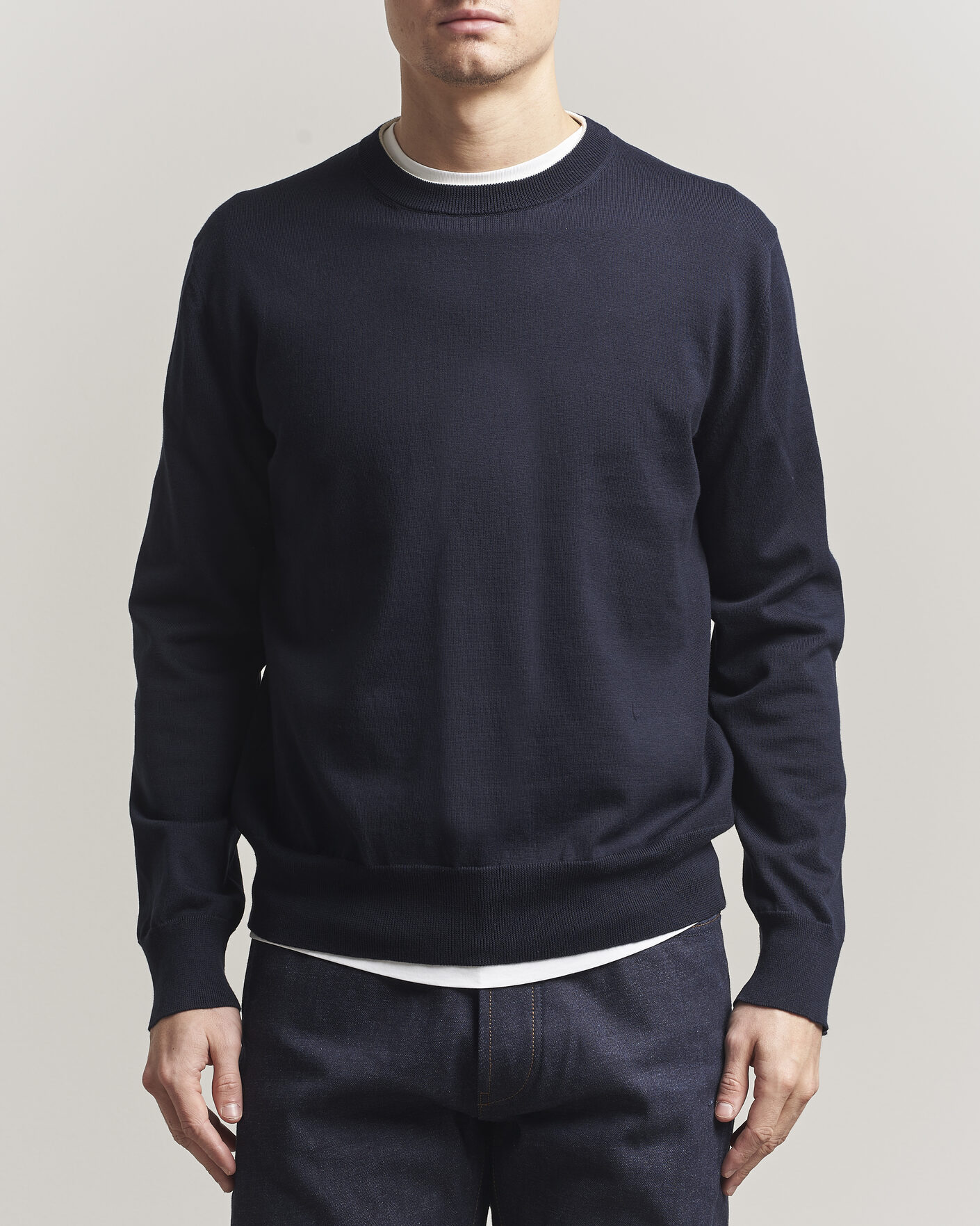 Uomini | Maglieria | Jil Sander | Fine Cotton Contrast Pullover Navy