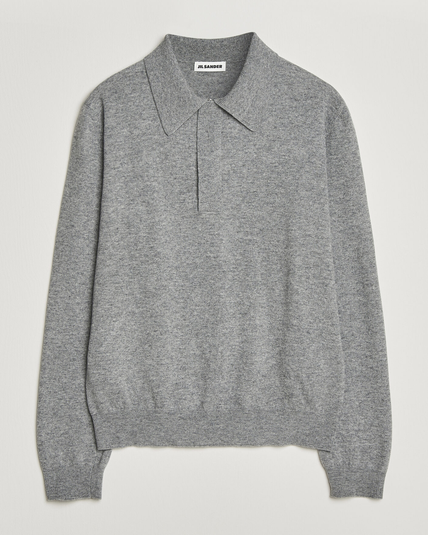 Uomini | Maglieria | Jil Sander | Long Sleeve Knitted Wool Polo Grey Melange