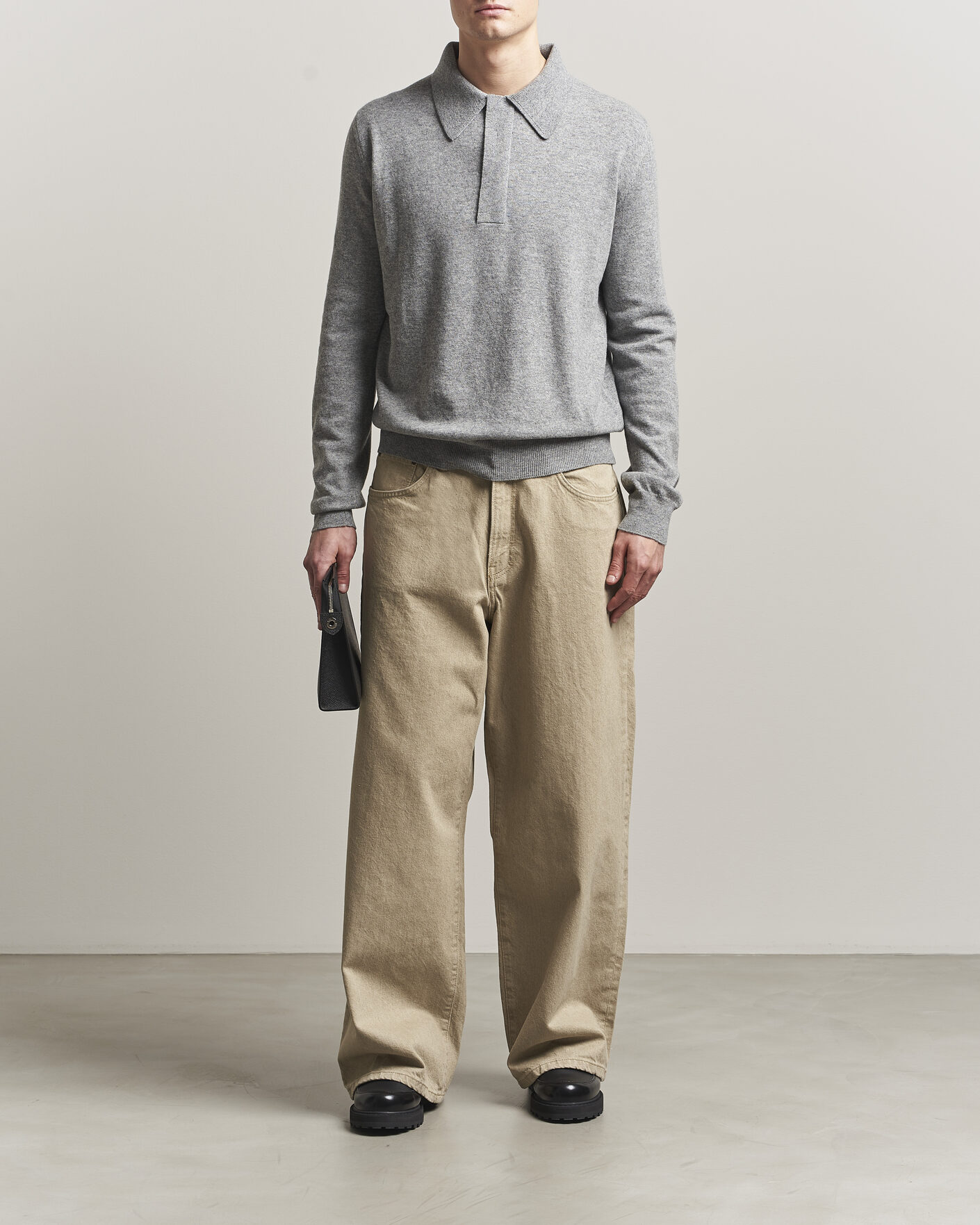 Uomini | Maglieria | Jil Sander | Long Sleeve Knitted Wool Polo Grey Melange
