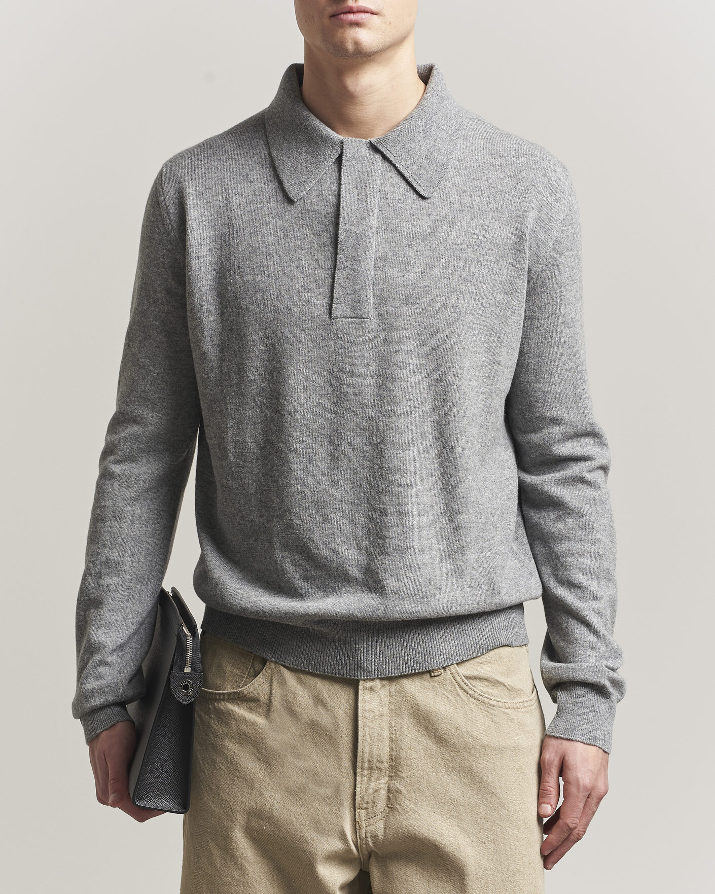Uomini | Maglieria | Jil Sander | Long Sleeve Knitted Wool Polo Grey Melange