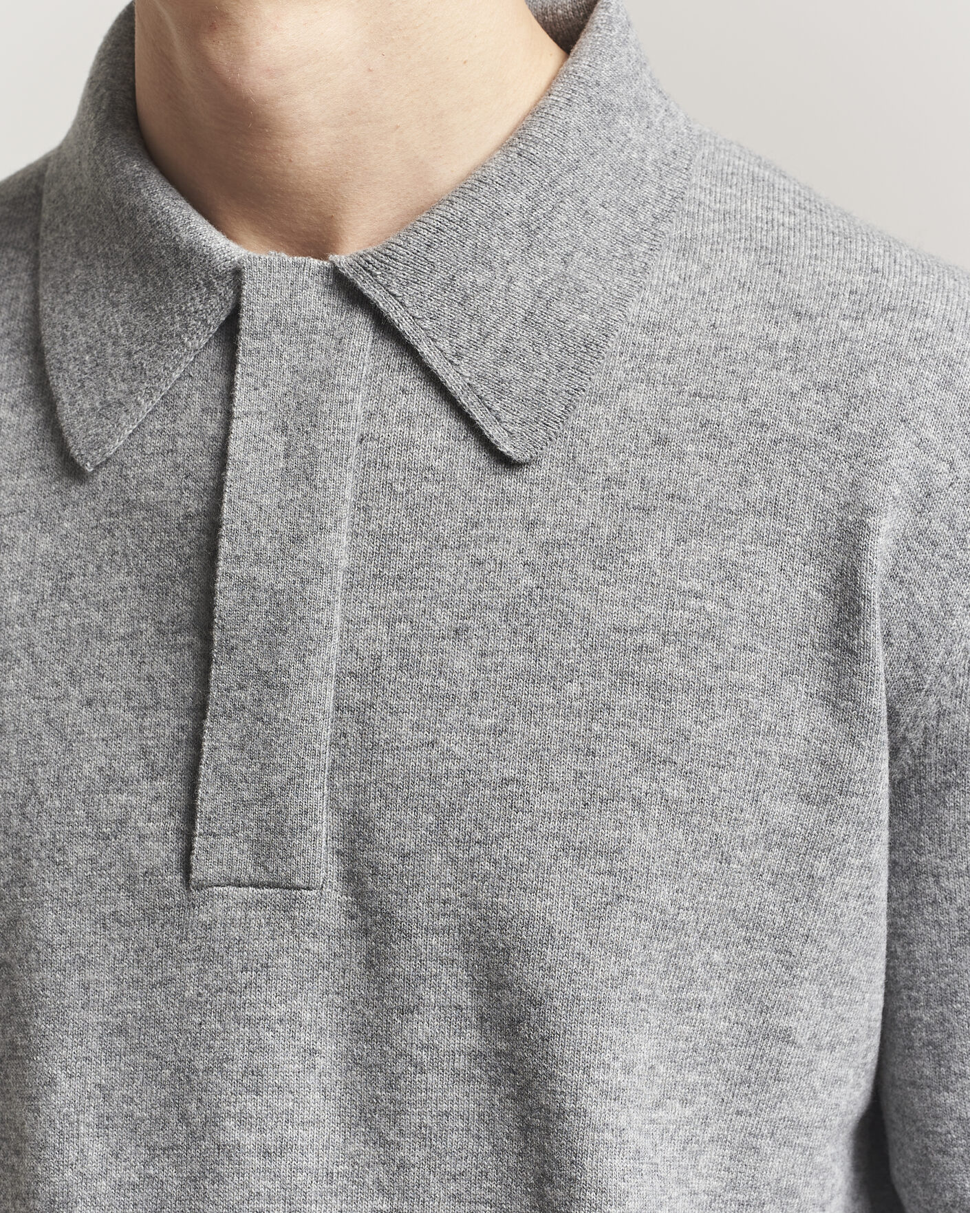 Uomini | Maglieria | Jil Sander | Long Sleeve Knitted Wool Polo Grey Melange