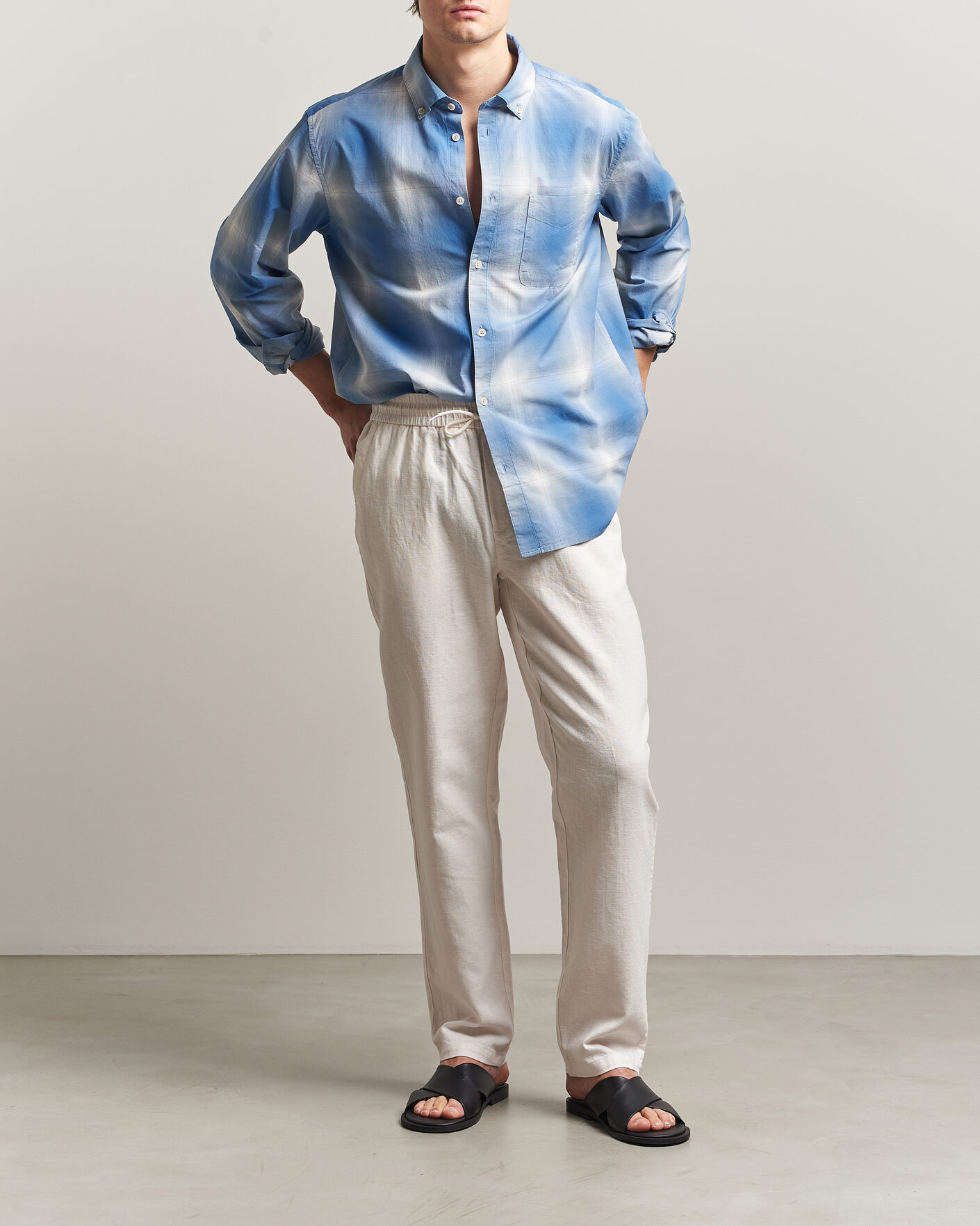 Uomini | Pantaloni | LES DEUX | Patrick Heavy Linen/Cotton Pants Eggnog White