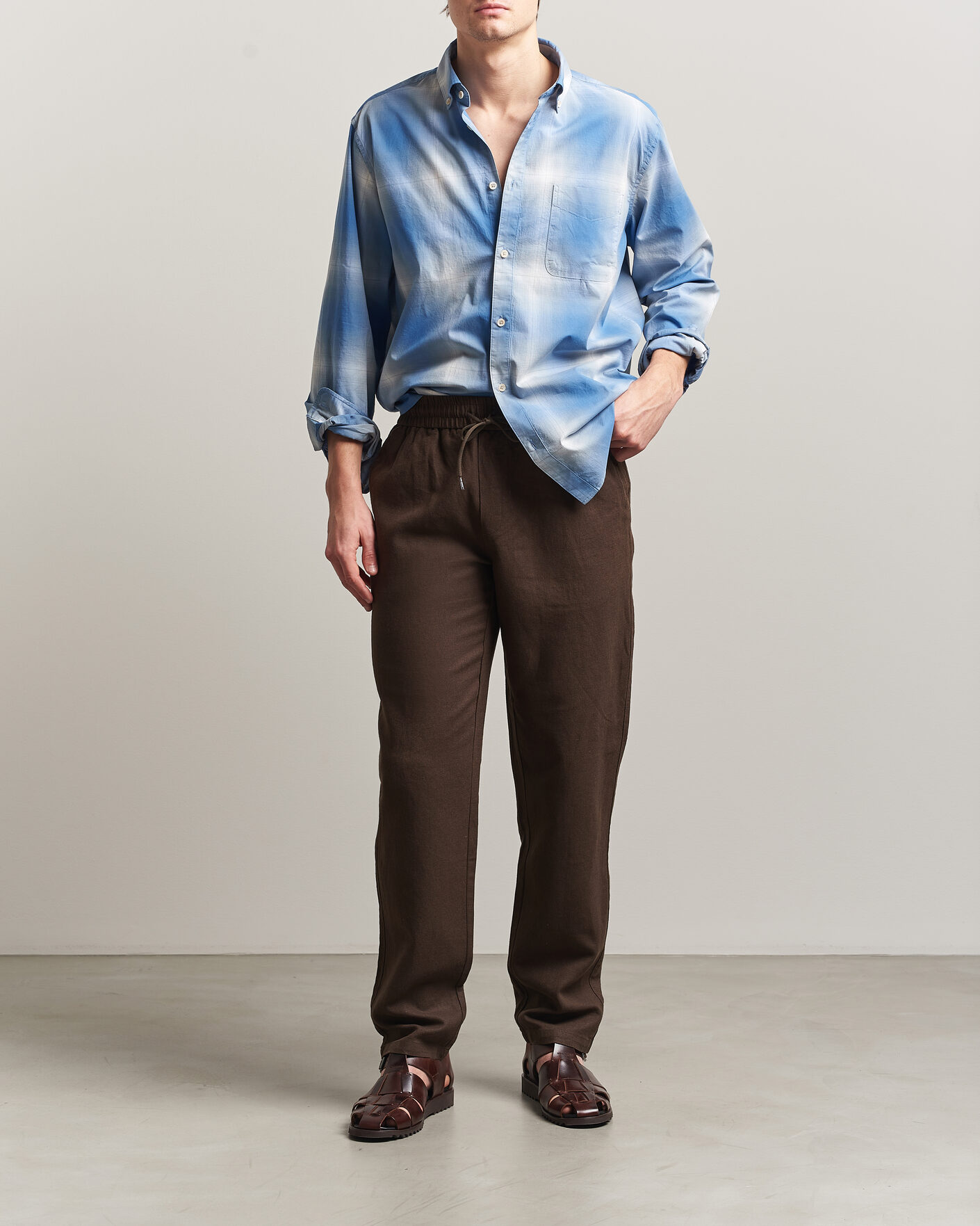 Uomini | Pantaloni | LES DEUX | Patrick Heavy Linen/Cotton Pants Brown