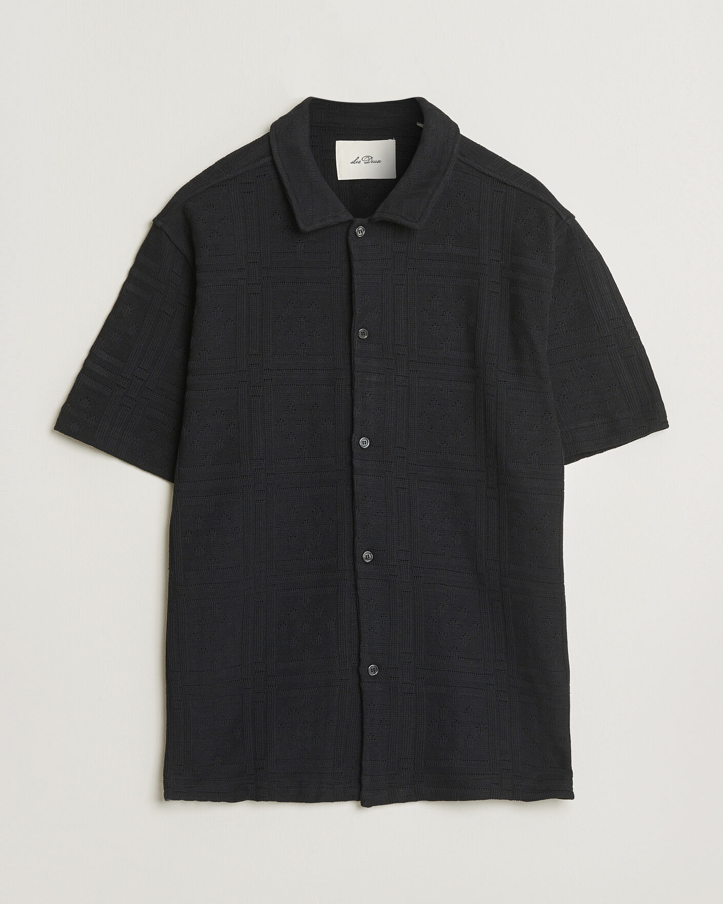 Uomini | Camicie | LES DEUX | Hector Pointelle Short Sleeve Shirt Black