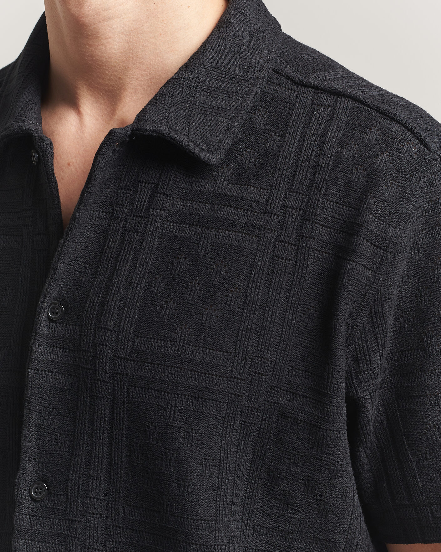 Uomini | Camicie | LES DEUX | Hector Pointelle Short Sleeve Shirt Black