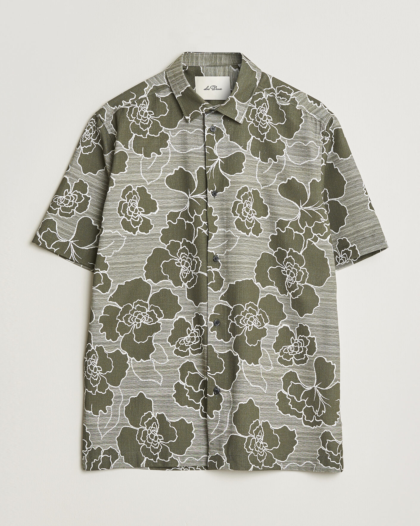 Uomini | Camicie | LES DEUX | Charlie Poppy AOP Short Sleeve Shirt Olive Night