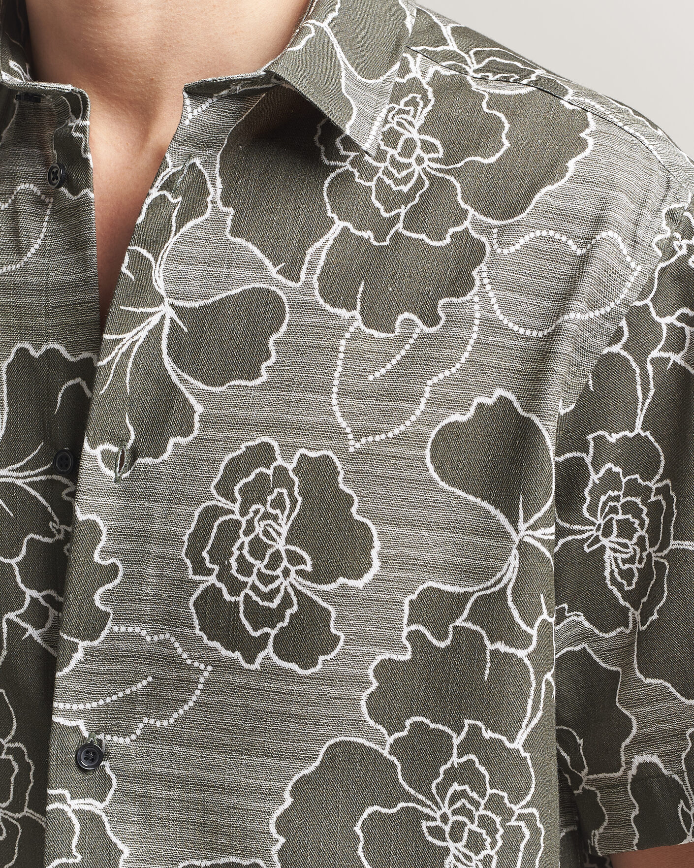 Uomini | Camicie | LES DEUX | Charlie Poppy AOP Short Sleeve Shirt Olive Night