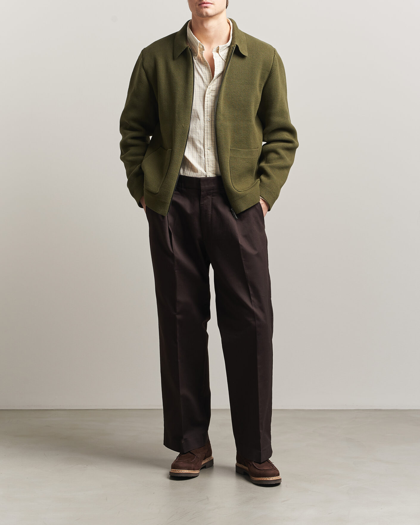 Uomini | Maglieria | LES DEUX | Fisher Cotton Milano Zip Olive Night