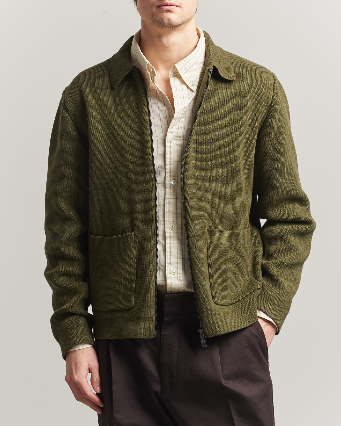 Uomini | Maglieria | LES DEUX | Fisher Cotton Milano Zip Olive Night