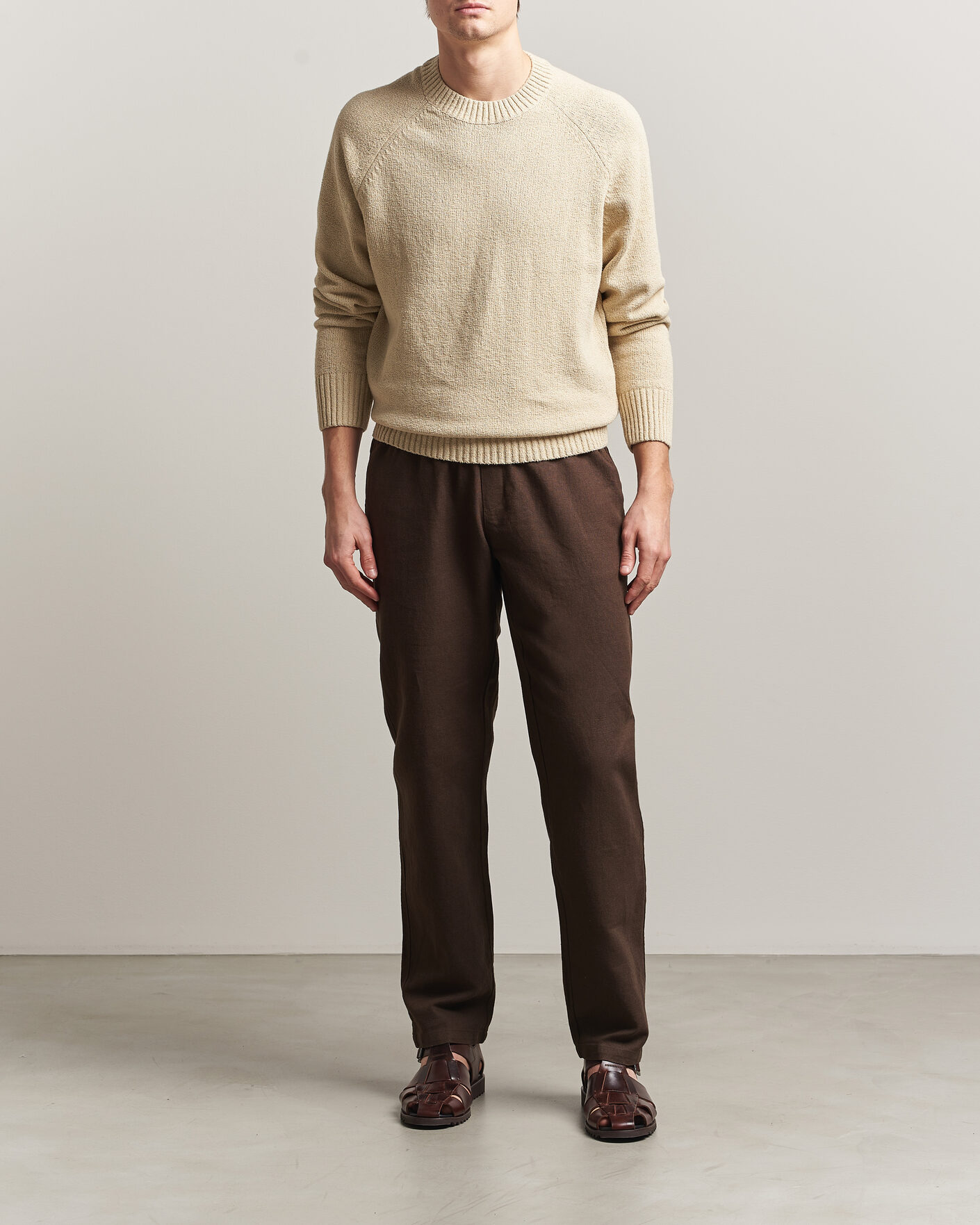 Uomini | Maglieria | LES DEUX | Brad Knitted Roundneck Oyster Grey/White
