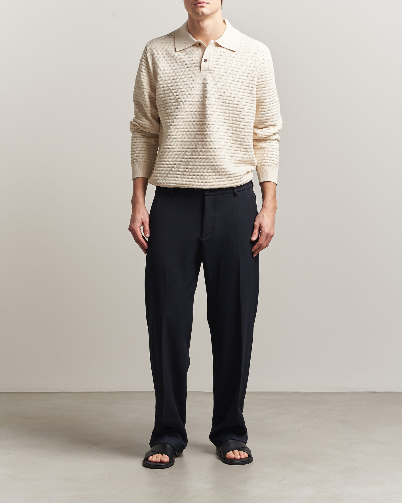 Uomini | Maglieria | LES DEUX | Billy Weave Knitted Polo Light Ivory