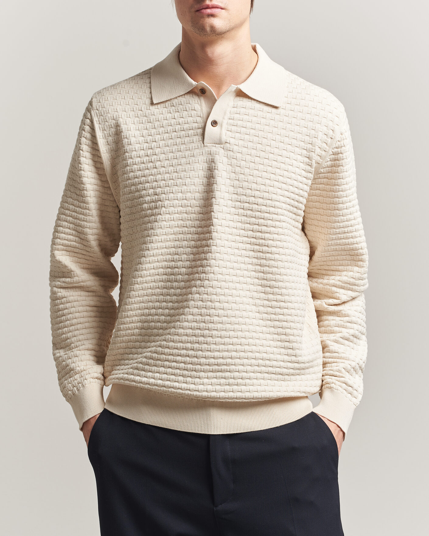 Uomini | Maglieria | LES DEUX | Billy Weave Knitted Polo Light Ivory