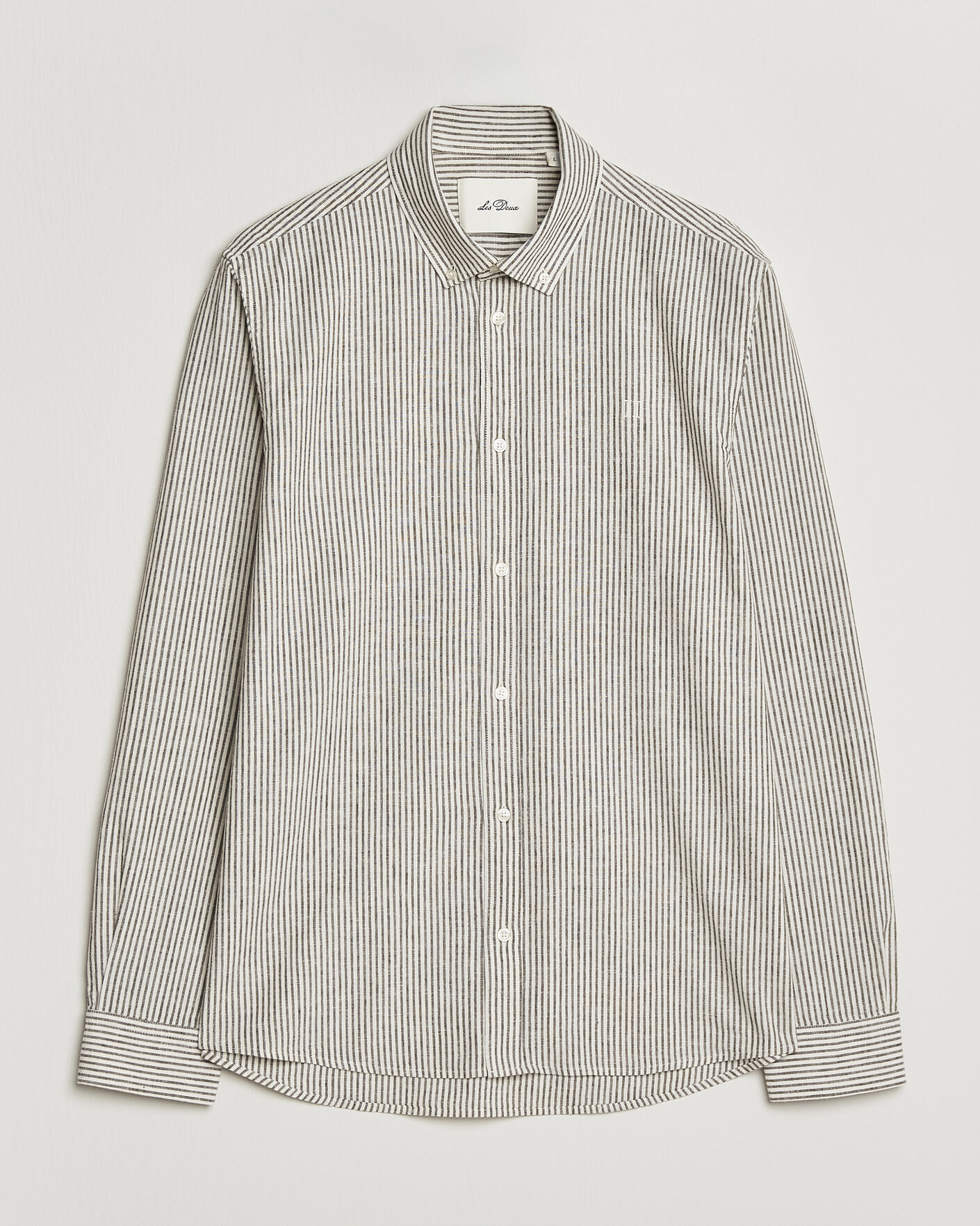 Uomini | Camicie | LES DEUX | Konrad Striped Cotton/Linen Shirt Teak Brown