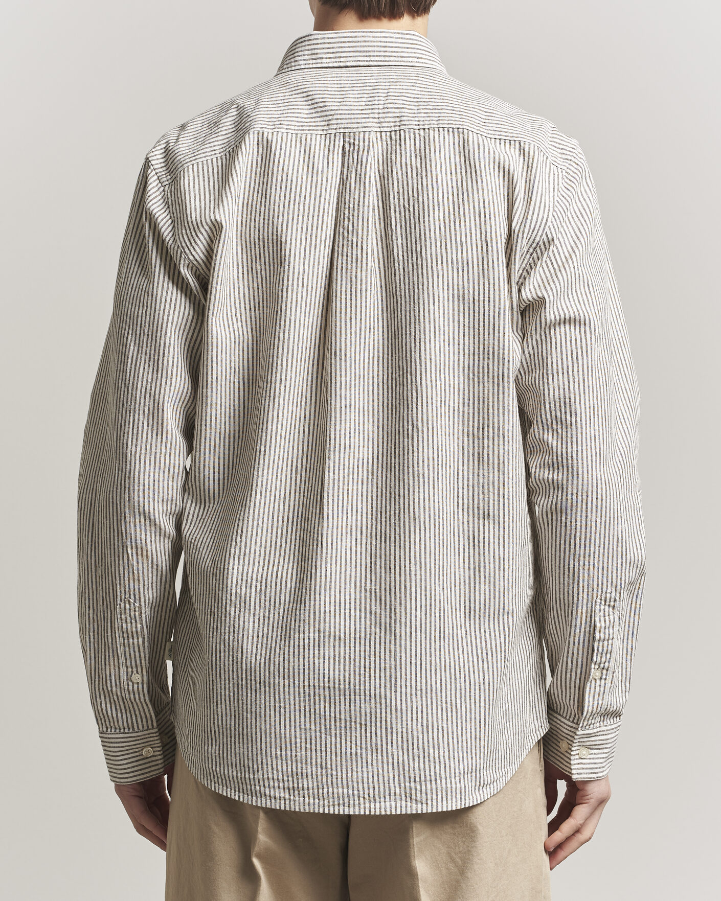 Uomini | Camicie | LES DEUX | Konrad Striped Cotton/Linen Shirt Teak Brown