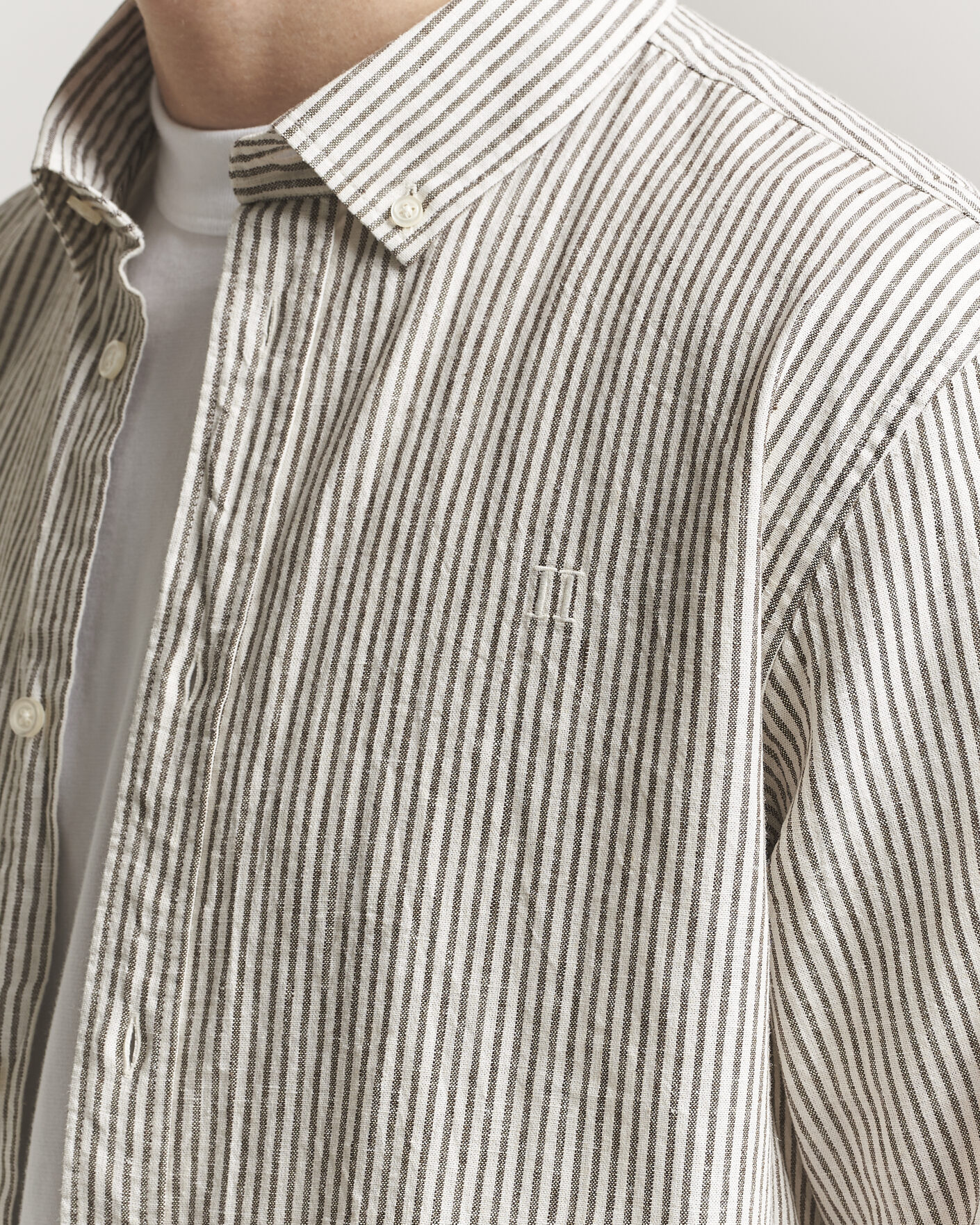 Uomini | Camicie | LES DEUX | Konrad Striped Cotton/Linen Shirt Teak Brown