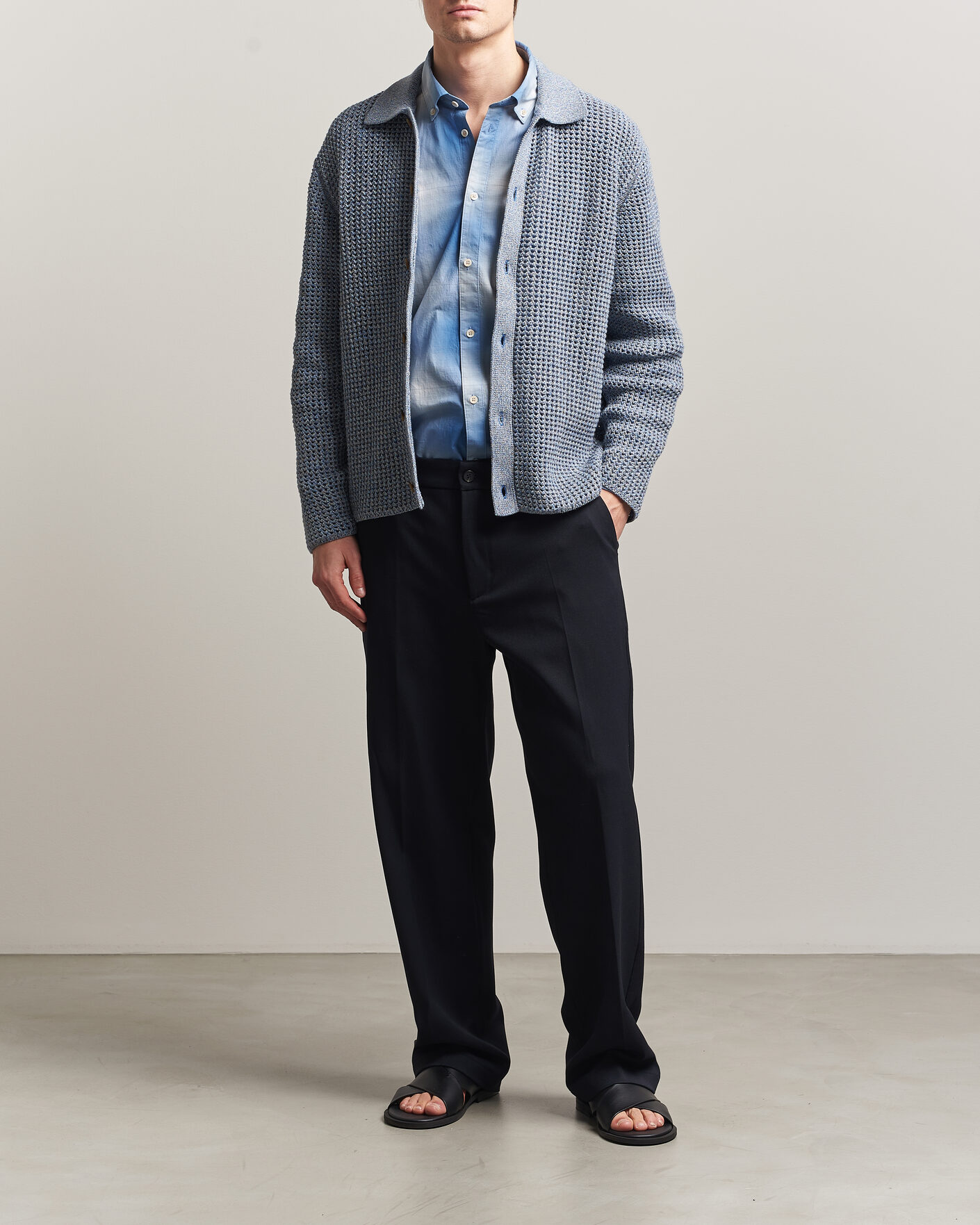 Uomini | Maglieria | LES DEUX | Gerald Knitted Shirt Dark Denim Blue