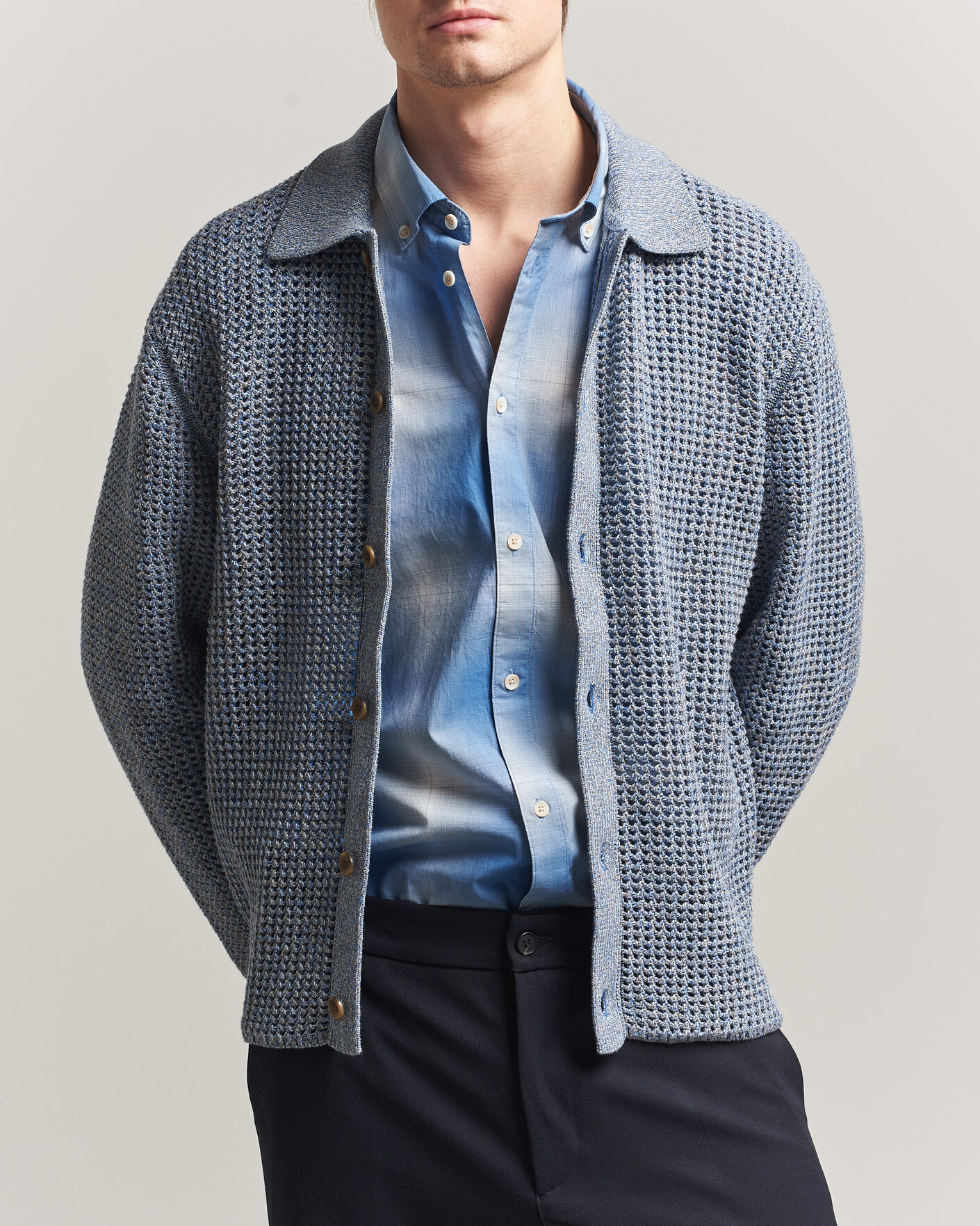 Uomini | Maglieria | LES DEUX | Gerald Knitted Shirt Dark Denim Blue