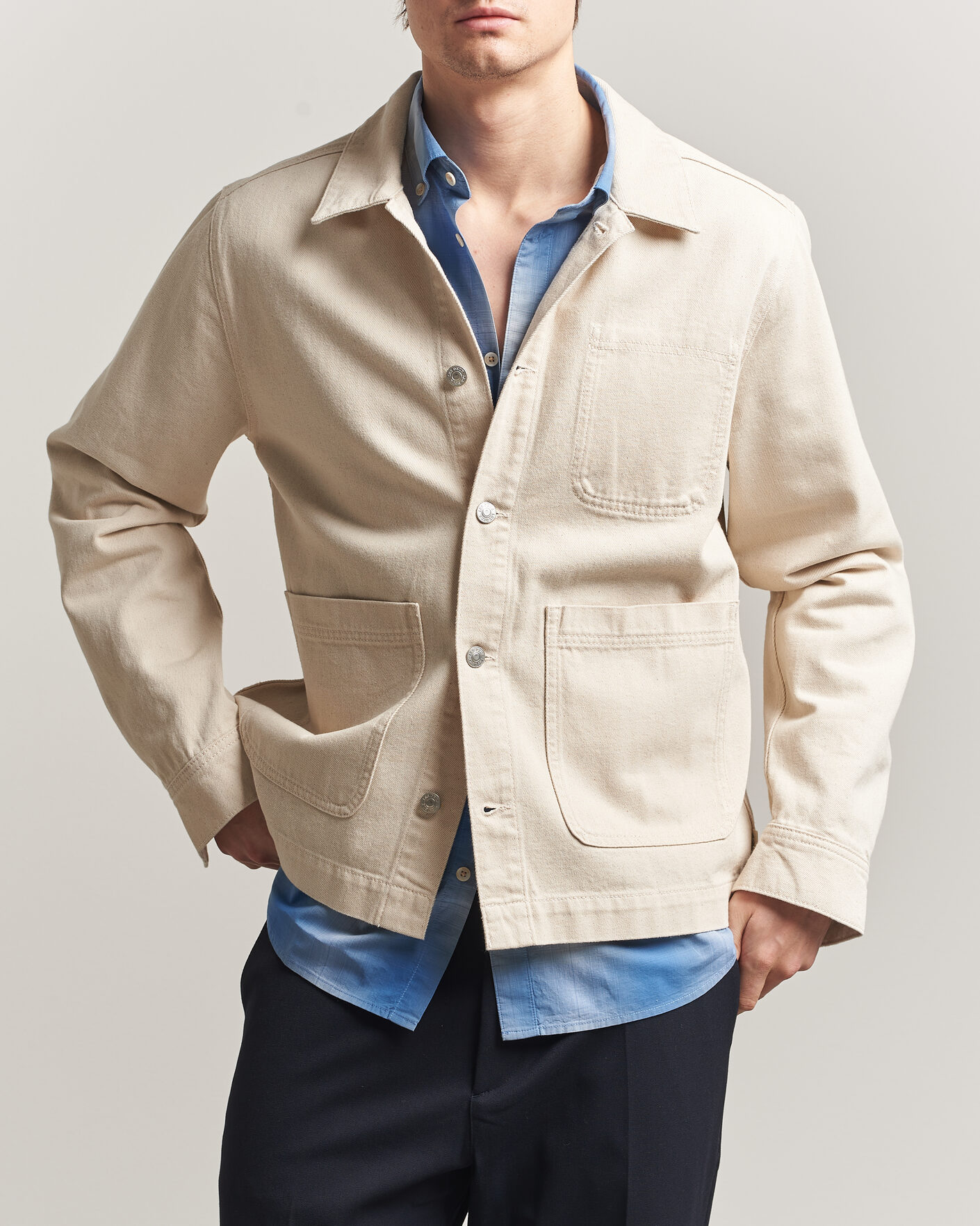 Uomini | Camicie | LES DEUX | Layton Denim Overshirt Ivory