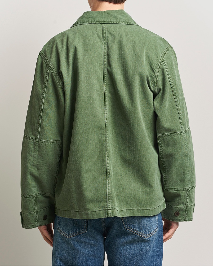 Uomini | Giacche | Jeanerica | Luc Herringbone Shirt Jacket Chevron Green