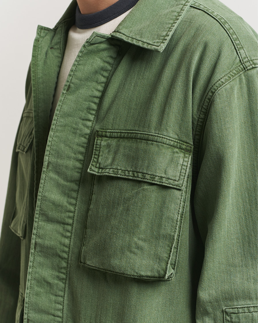 Uomini | Giacche | Jeanerica | Luc Herringbone Shirt Jacket Chevron Green