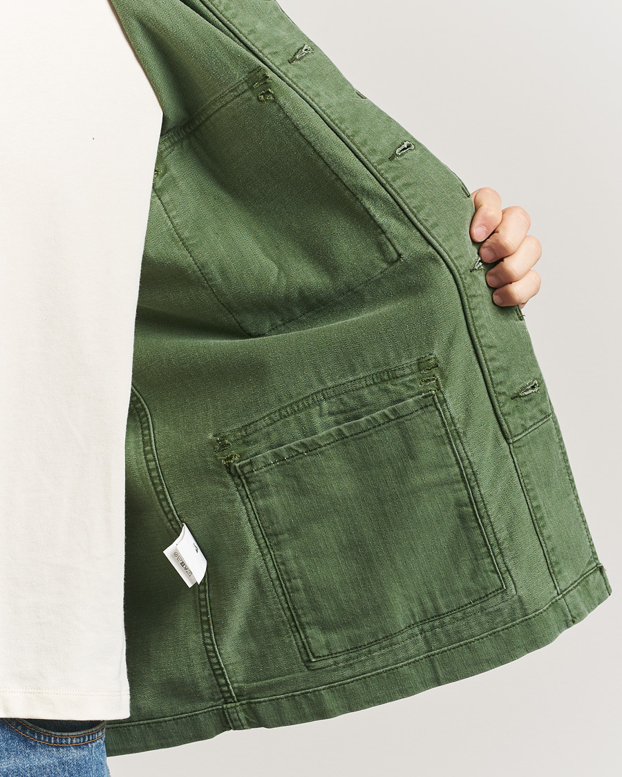 Uomini | Giacche | Jeanerica | Luc Herringbone Shirt Jacket Chevron Green