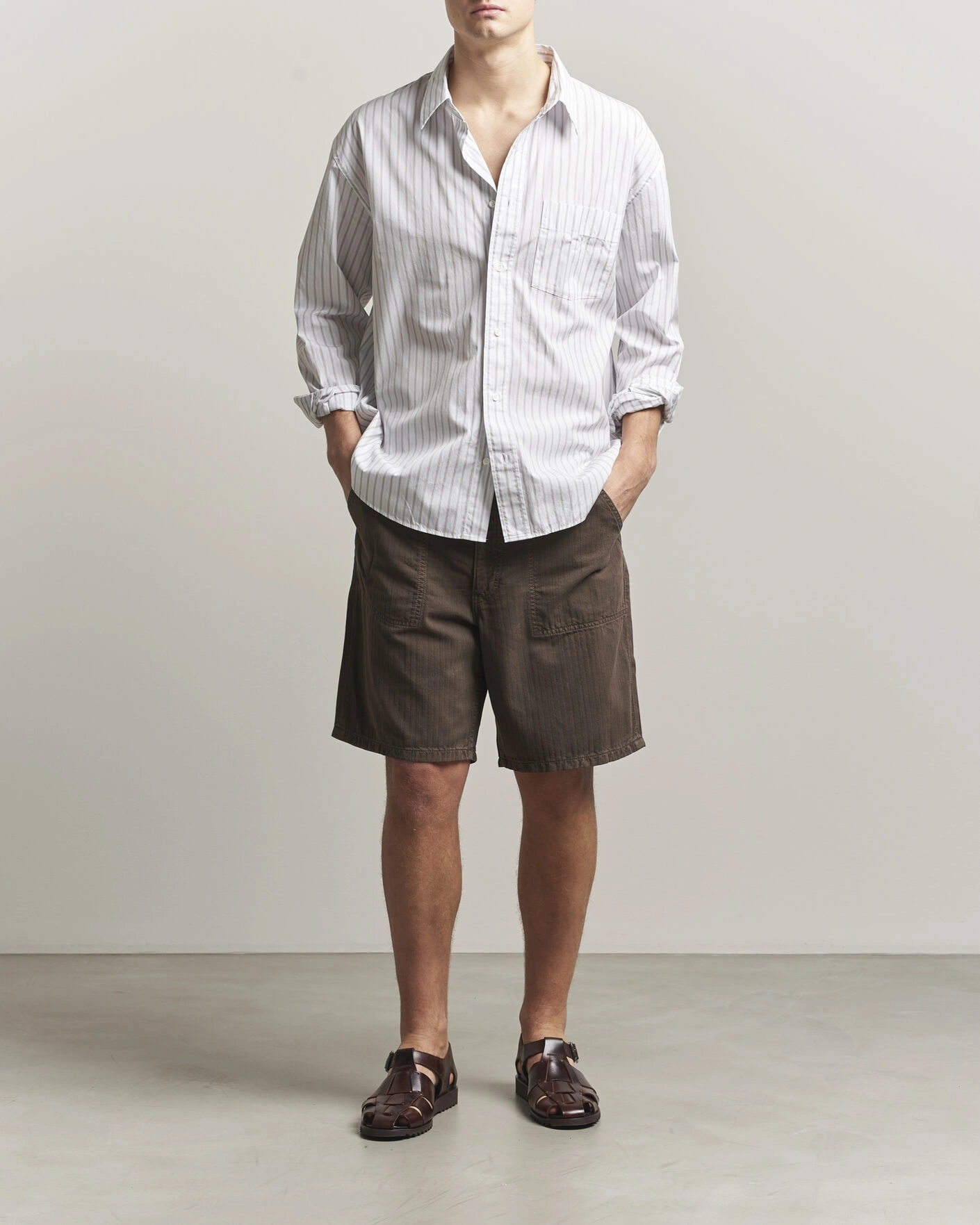 Uomini | Pantaloncini | Jeanerica | Genua Worker Chino Shorts Chevron Brown