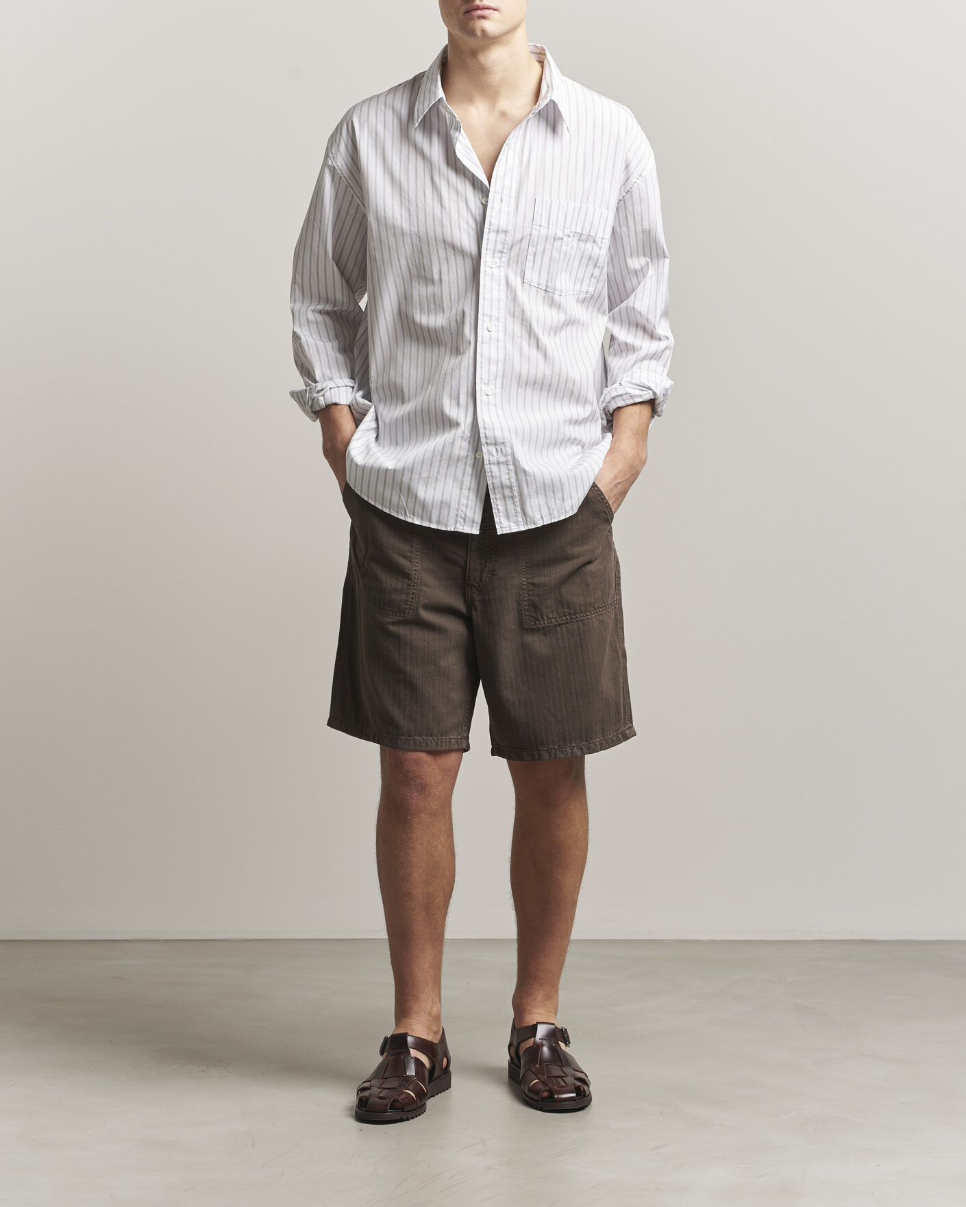 Uomini | Pantaloncini | Jeanerica | Genua Worker Chino Shorts Chevron Brown