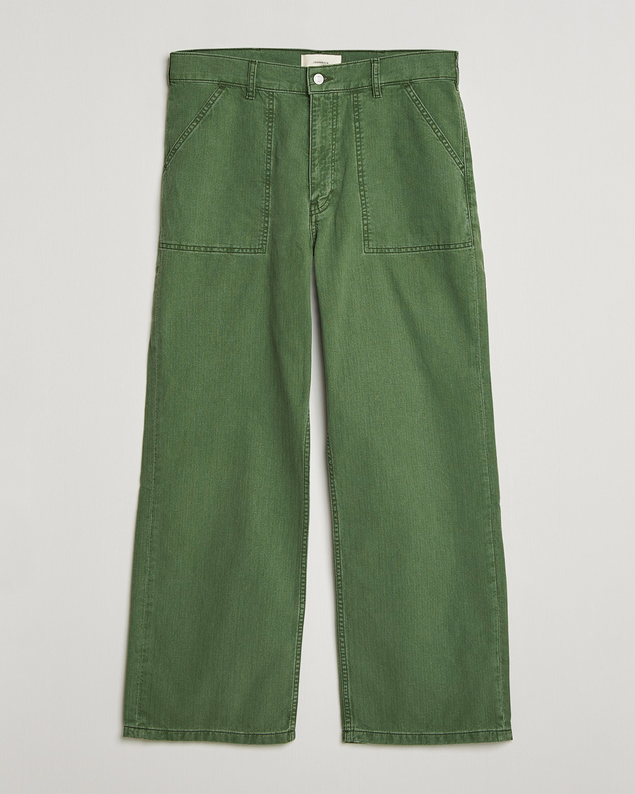 Uomini | Pantaloni | Jeanerica | Genua Herringbone Worker Chino Chevron Green