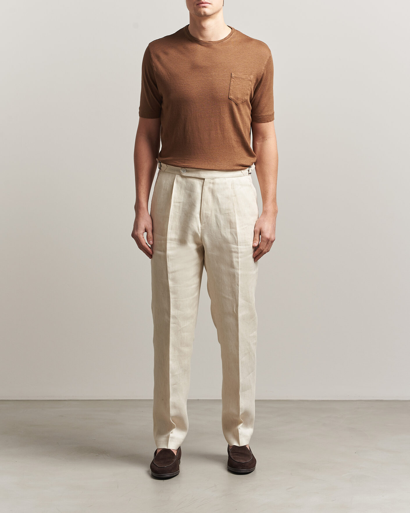 Uomini | T-shirt | Massimo Alba | Panarea Cotton/Linen T-Shirt Wood