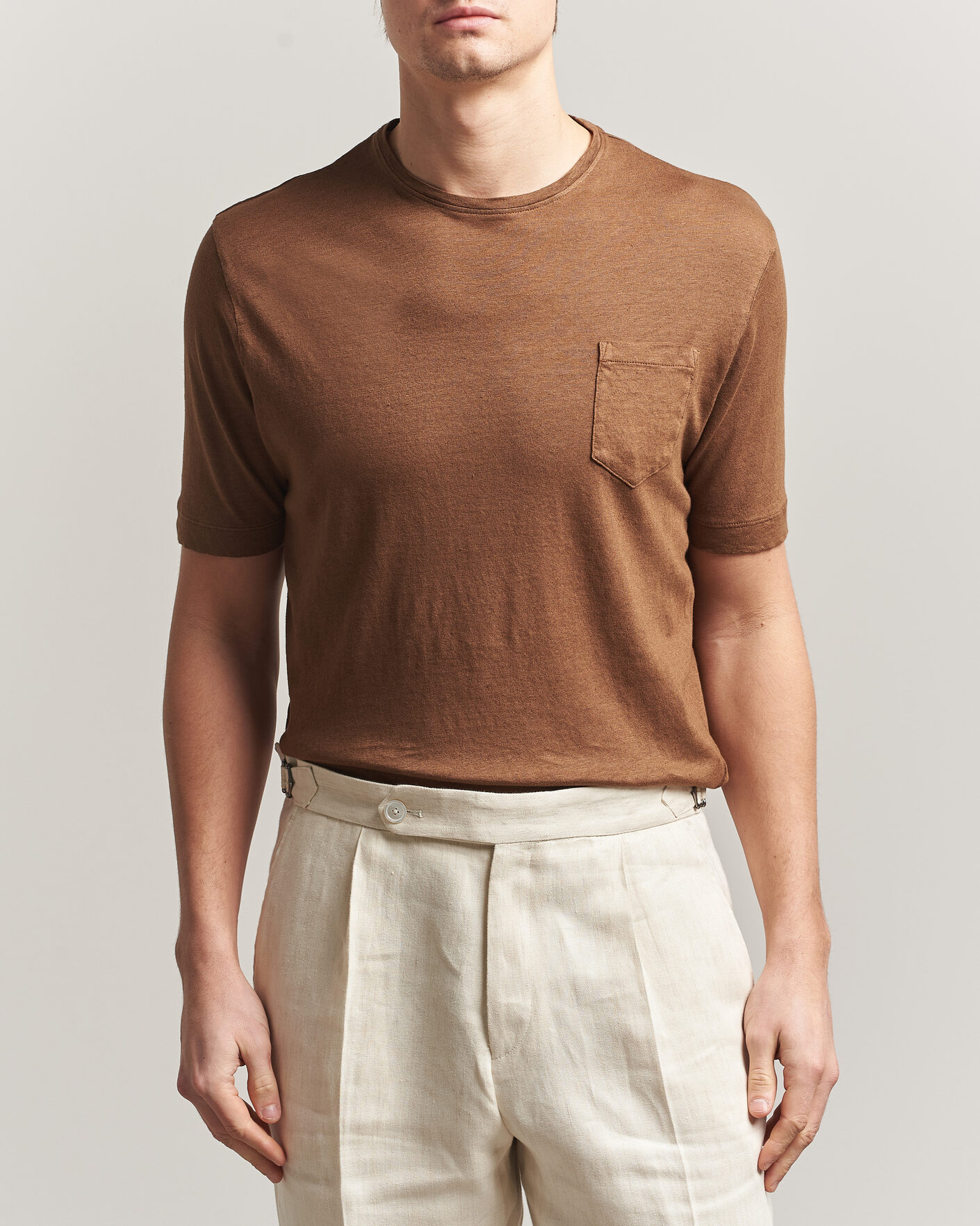 Uomini | T-shirt | Massimo Alba | Panarea Cotton/Linen T-Shirt Wood